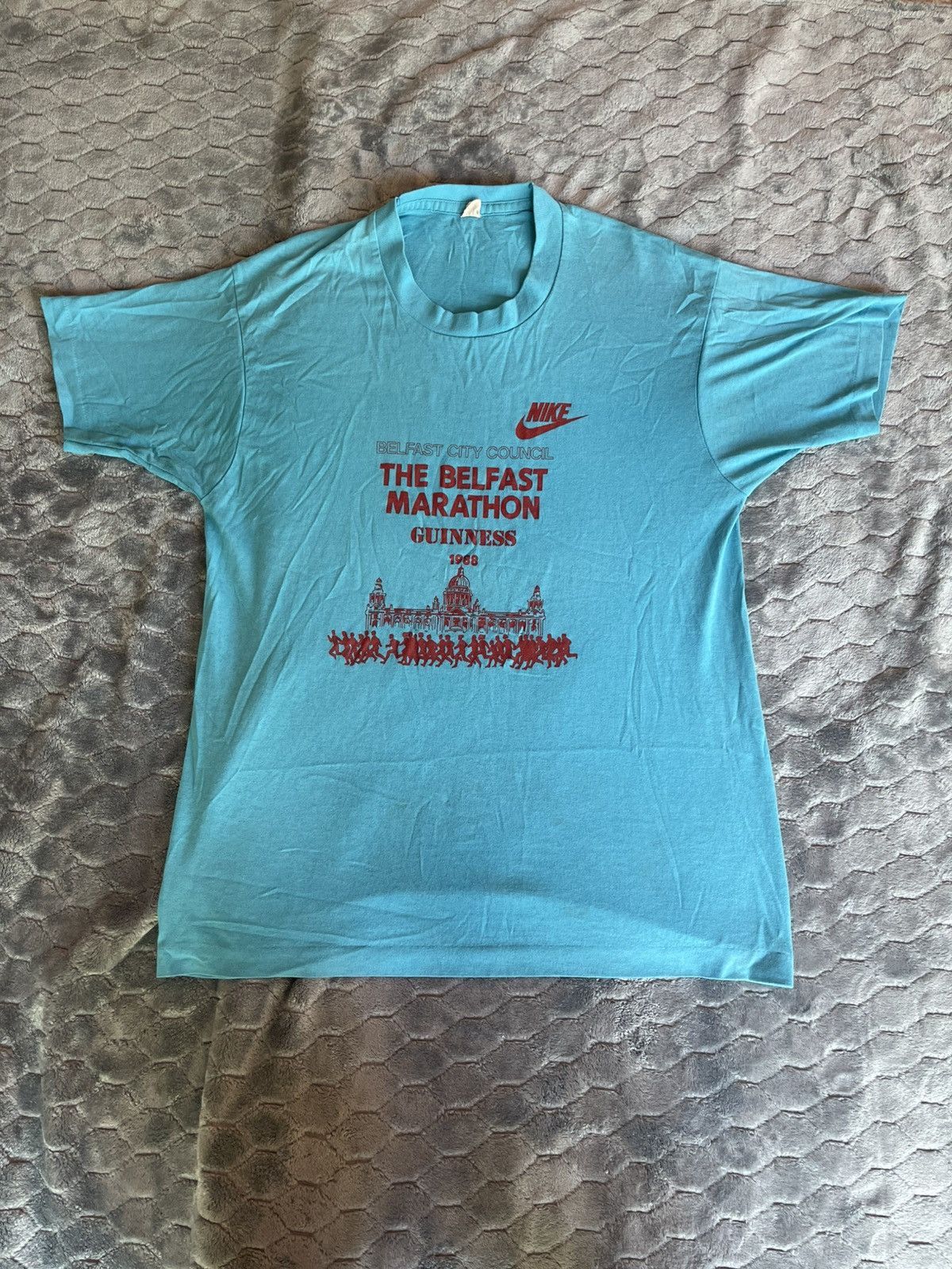 Nike × Vintage Vintage 1988 Nike Belfast Marathon T-Shirt Blue Size US S / EU 44-46 / 1 - 1 Thumbnail