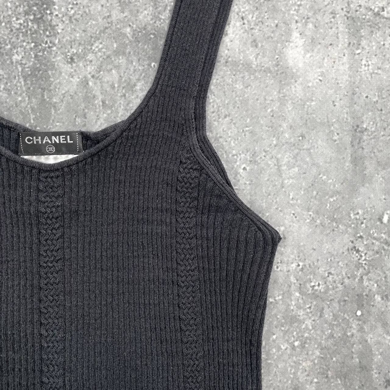 Chanel Vintage Chanel Ribbed Sleeveless Tank Top Logo Women’s Black Size XS / US 0-2 / IT 36-38 - 6 Thumbnail
