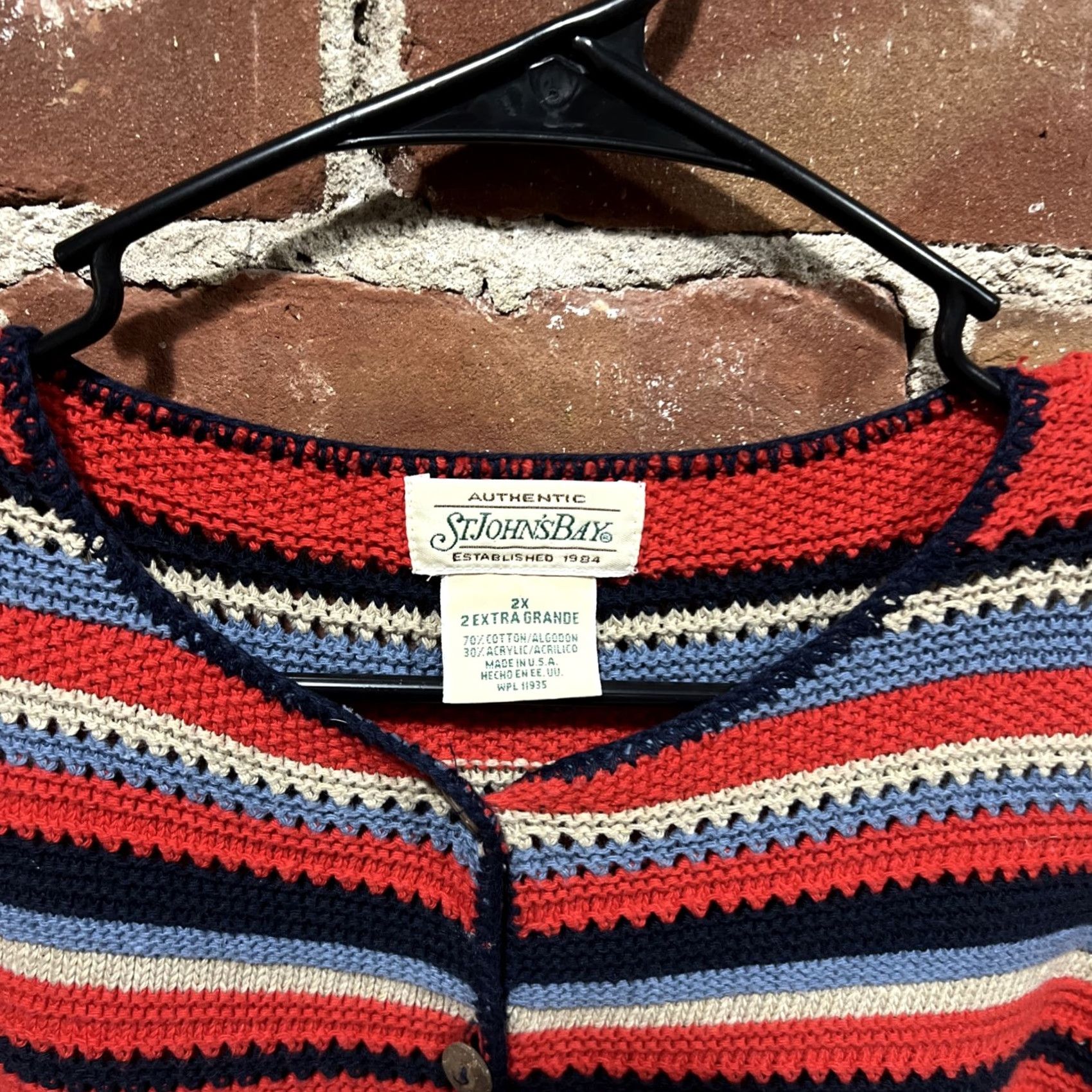 Vintage VINTAGE St. John's Bay Sweater Womens Plus 2XL Red Blue Striped Crew Neck Long Sleeve Button Pullover Wool Knit USA Size XXL / US 16-18 / IT 52-54 - 2 Thumbnail