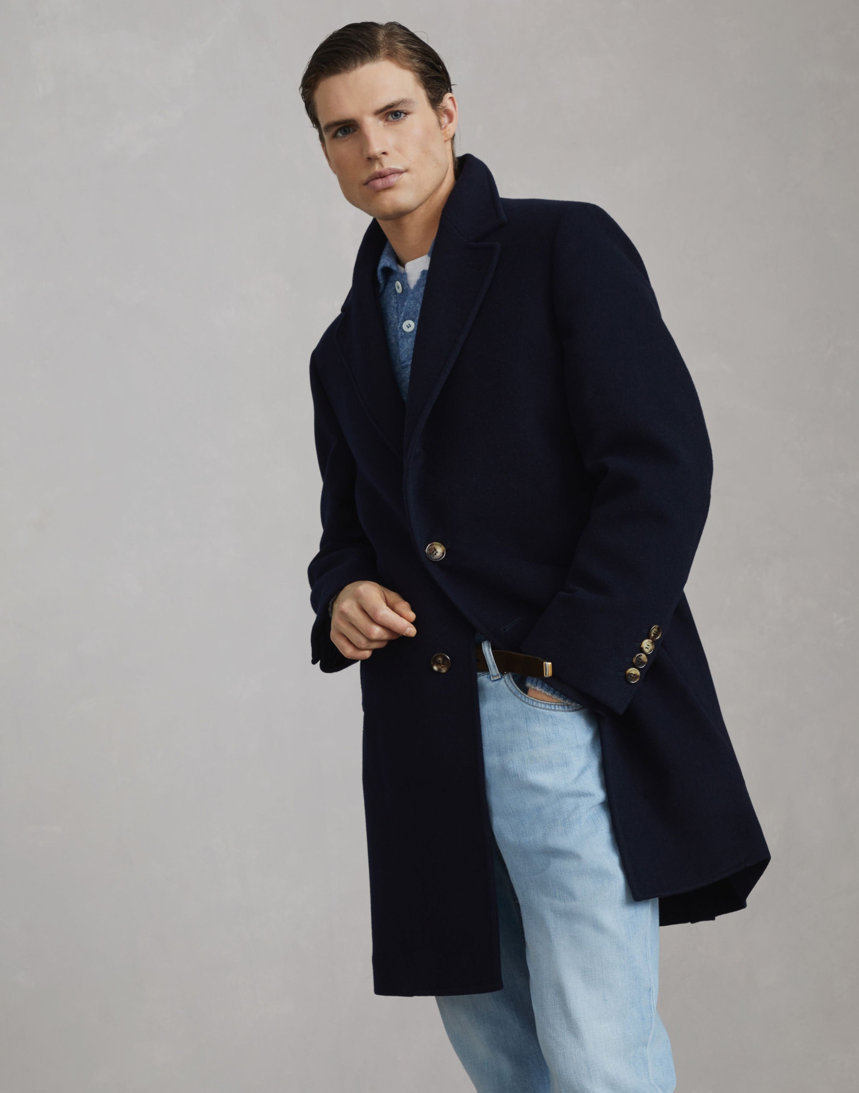 Brunello Cucinelli o1s22i1n0925 Wool Beaver Coat in Eight in Blue Size US M / EU 48-50 / 2 - 1 Thumbnail