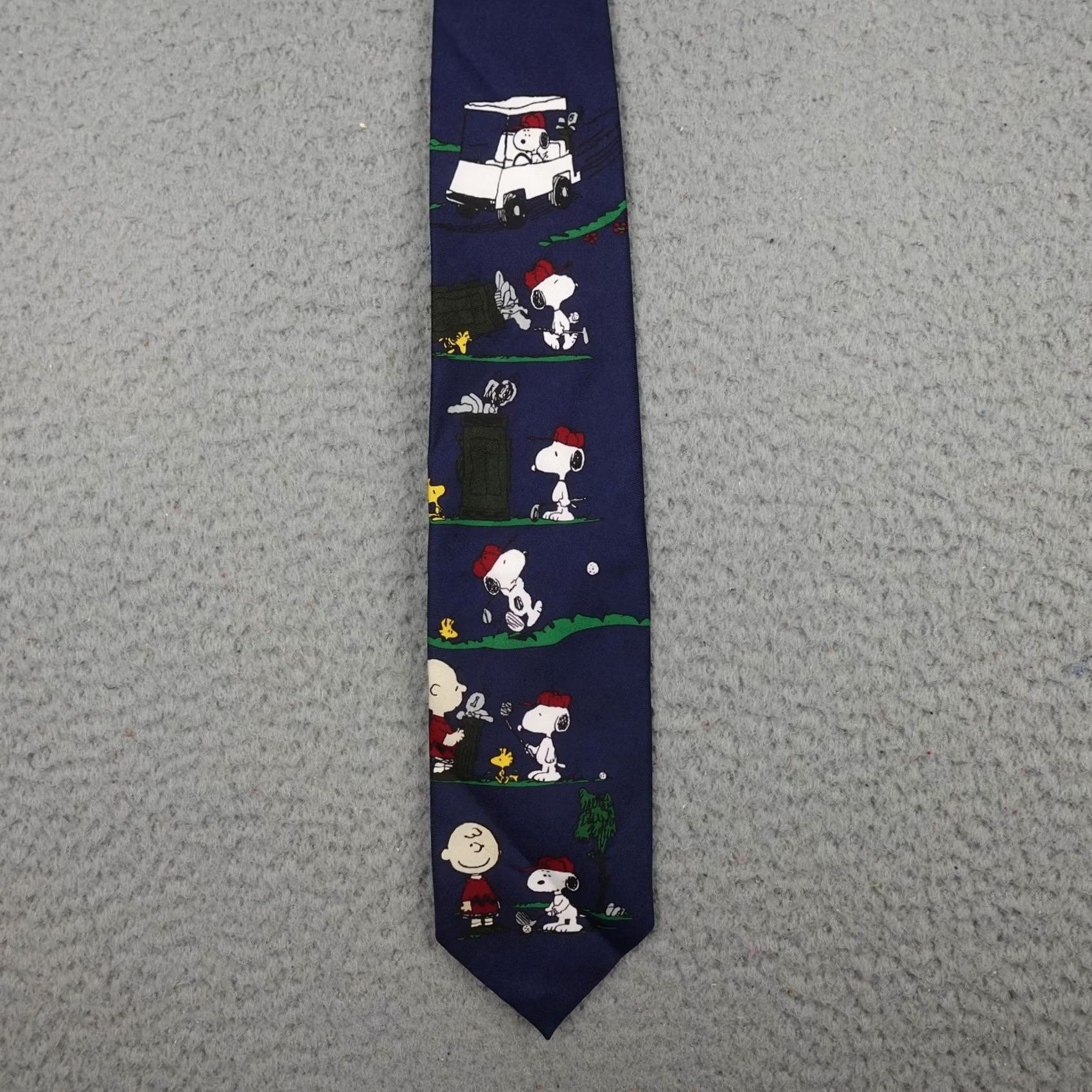 Peanuts VINTAGE Peanuts Snoopy Tie Mens One Size Navy Golf Charlie Brown Novelty 90s Size ONE SIZE - 5 Thumbnail