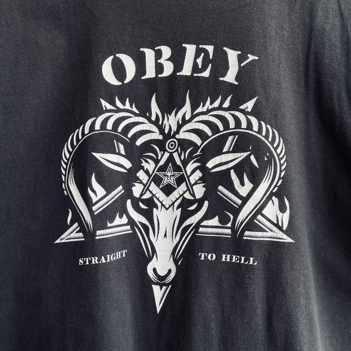 Obey Faded Vintage Y2K Obey Goat Head Straight To Hell TShirt Size US XL / EU 56 / 4 - 12 Thumbnail
