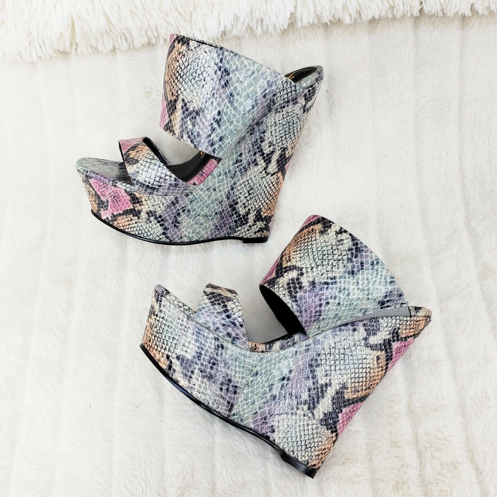 Nelly Bernal Pacs Gray Multi Snake Double Strap Slip On High