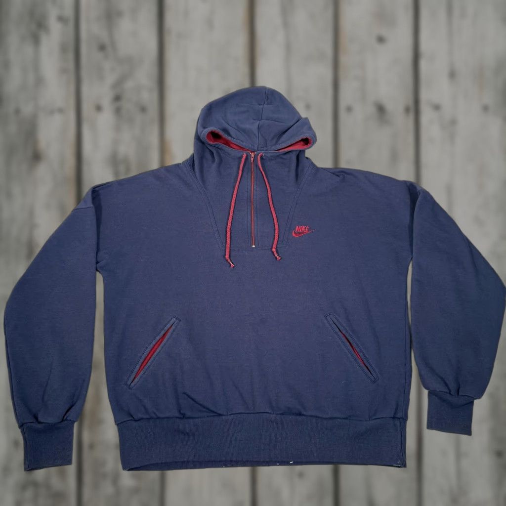 Nike Vintage Nike Hoodie Mens Large Blue 1/4 Zip Fleece Sweater Pullover 80s Gym USA Size US L / EU 52-54 / 3 - 1 Thumbnail