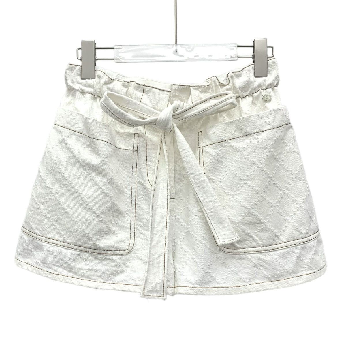 Chanel Chanel White Quilted Jacquard Lace-up Bow Denim Shorts K26WX Size 25" / US 0 / IT 36 - 1 Thumbnail