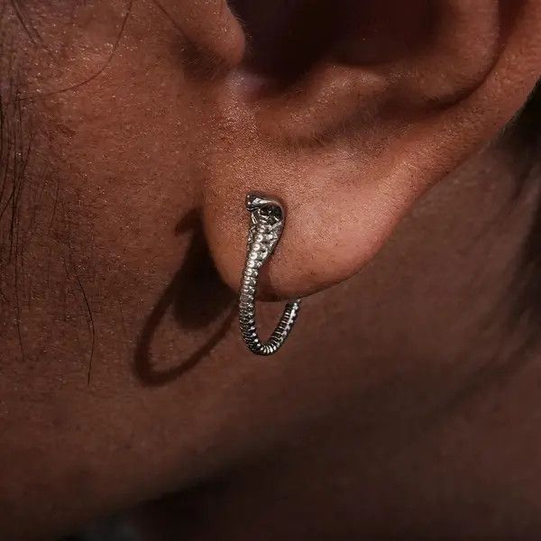 Jewelry Silver Snake Hoop Earrings, Textured Metal Hoop Earrings Size ONE SIZE - 6 Thumbnail