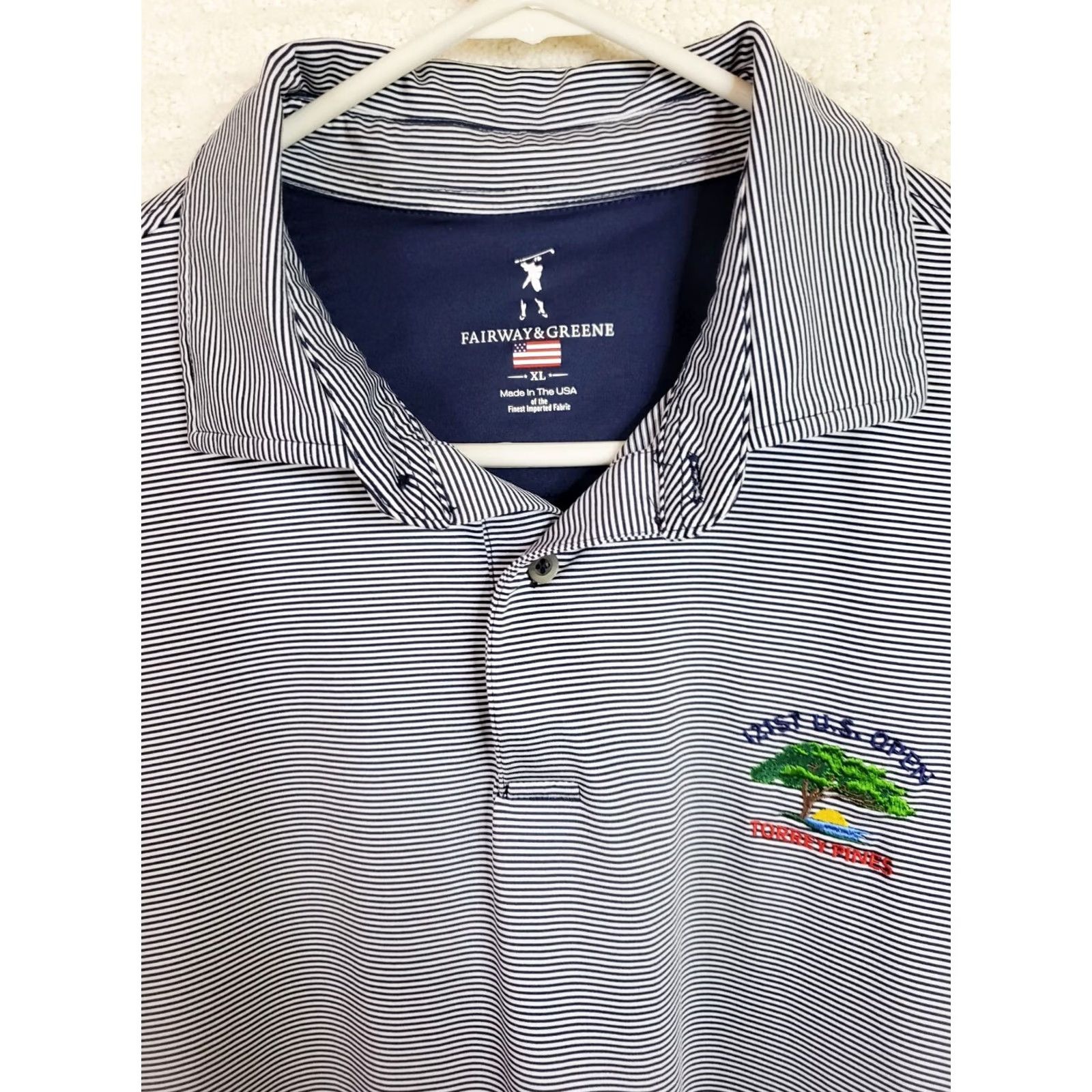 Vintage VINTAGE? No — Fairway & Greene Shirt Polo XL Blue Striped 121st US Open Golf Torrey Pines Mens XL Blue Striped Polo Shirt Size US XL / EU 56 / 4 - 3 Thumbnail