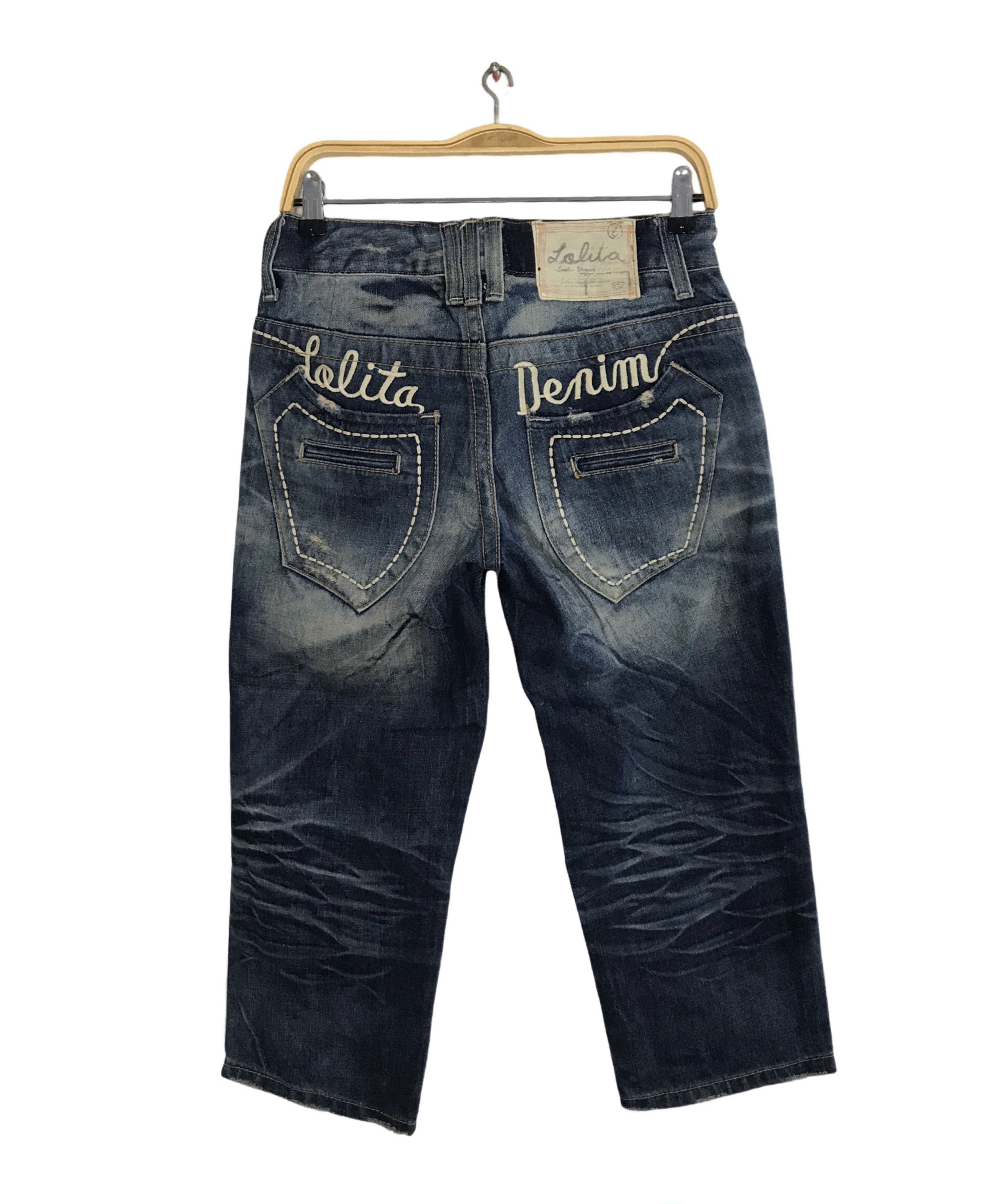 Japanese Brand Lolita Indigo Distressed Denim Short Jeans Whisker Baggy Size US 28 / EU 44 - 2 Thumbnail