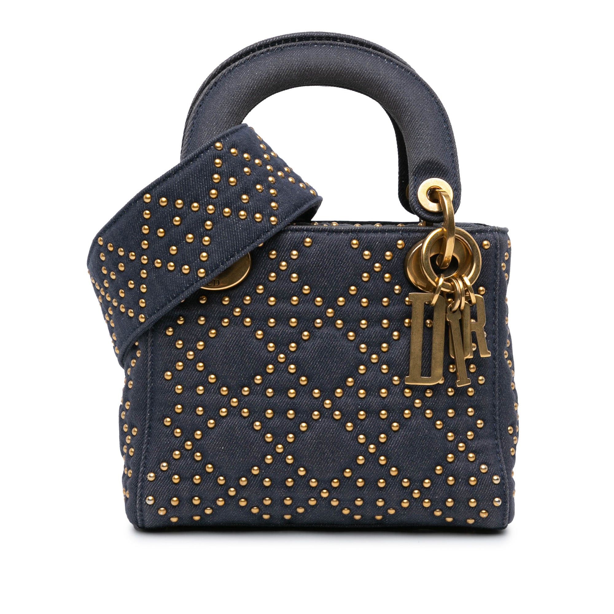 Dior Dior Mini Denim Cannage Studded Supple Lady Dior Blue Size ONE SIZE - 1 Thumbnail