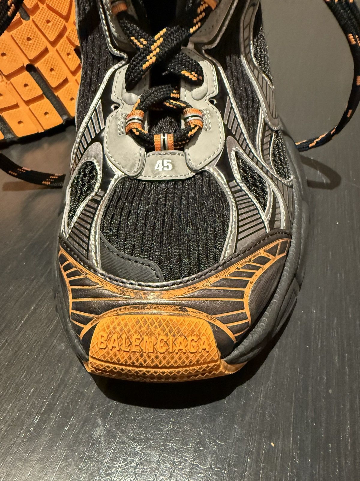 Balenciaga Balenciaga Runner Oversized Sole Sneakers – BLK/Orange/SLVR Size US 12 / EU 45 - 6 Thumbnail