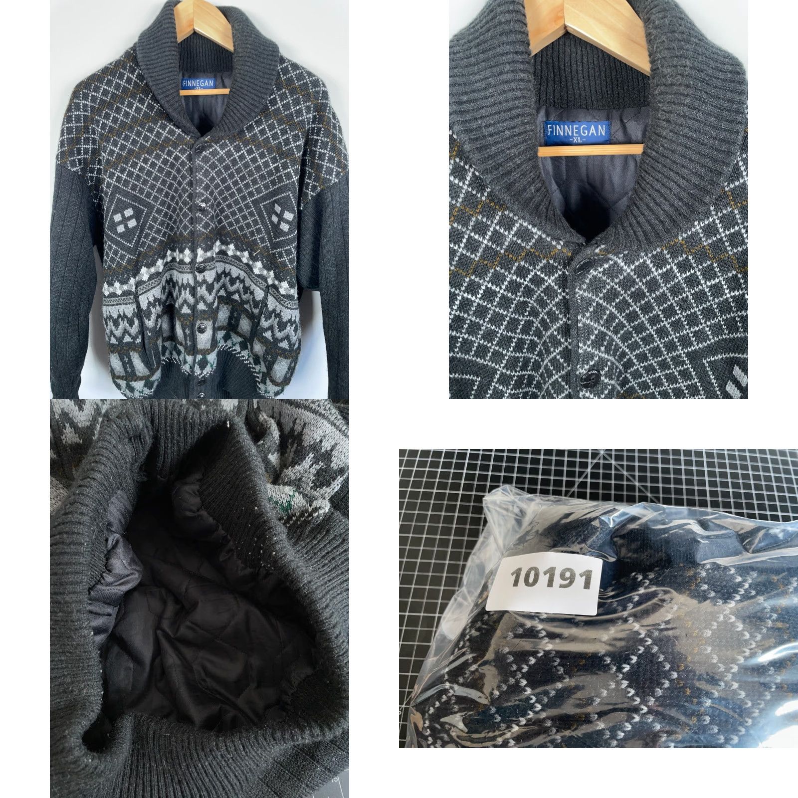 Vintage VINTAGE Finnegan Cardigan Shawl Collar Quilted-Lined Geometric Heavyweight Men’s XL Gray Knit Sweater Size US XL / EU 56 / 4 - 9 Thumbnail