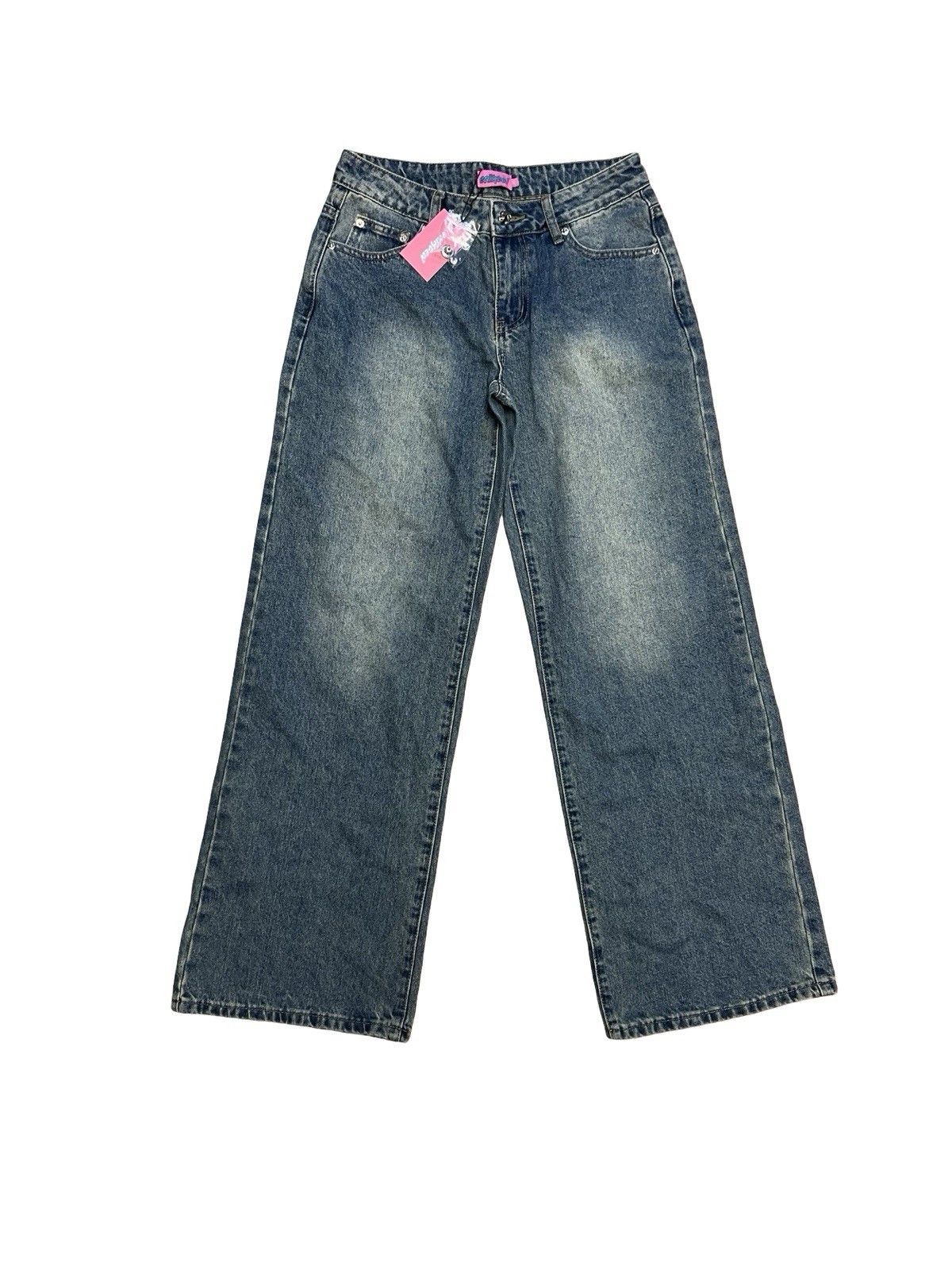 Other Edikted Magda Acid Wash Low Rise Baggy Jeans Blue Vintage Size 28" / US 6 / IT 42 - 3 Thumbnail