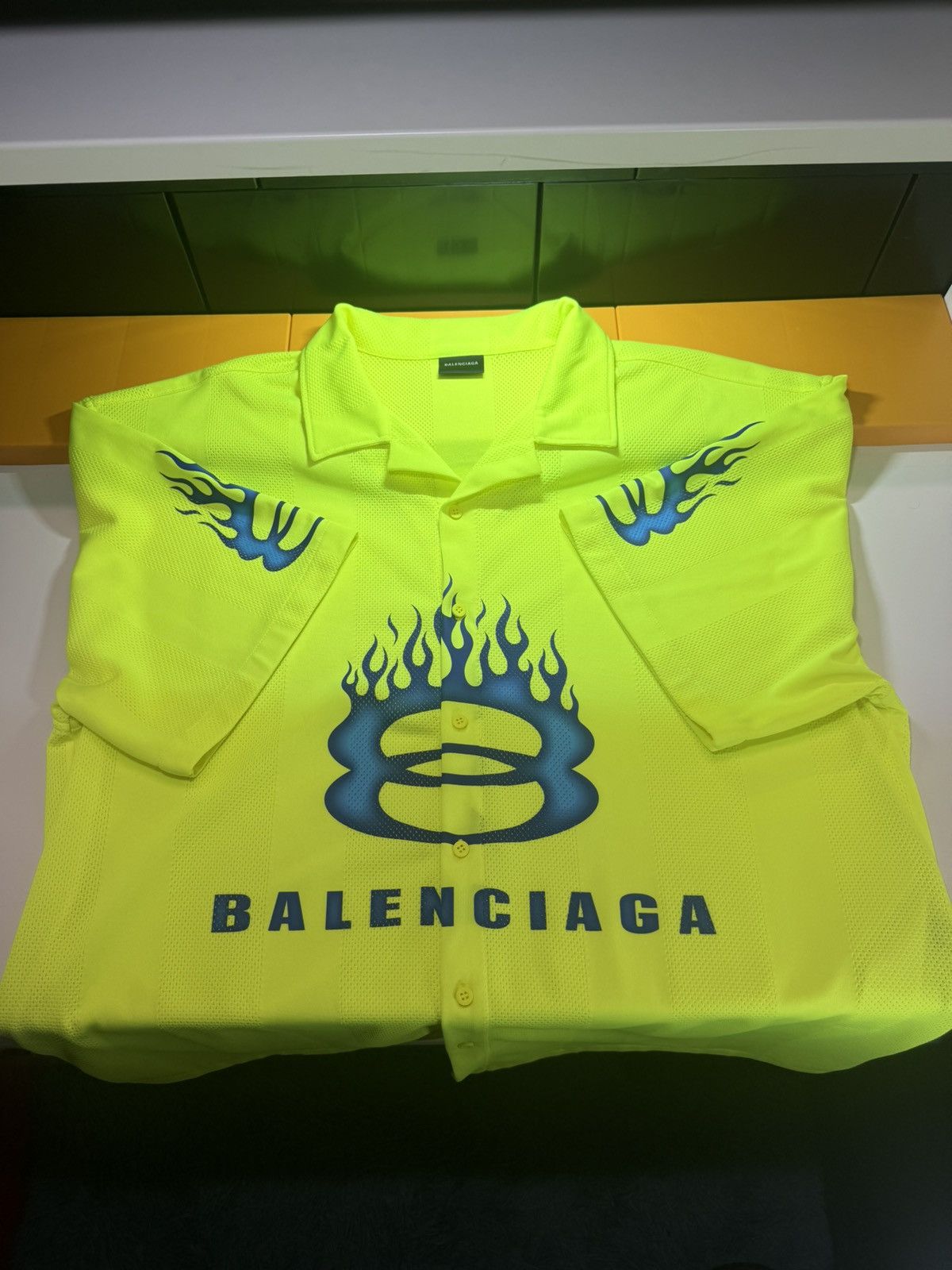 Balenciaga Balenciaga Fluo Yellow Striped Mesh Shirt Size M Size US M / EU 48-50 / 2 - 8 Thumbnail