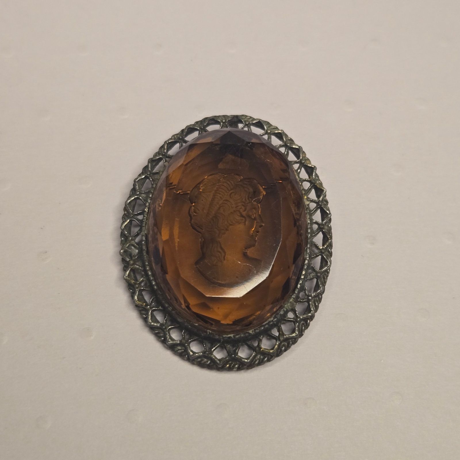 Vintage Vintage Amber Glass Cameo Brooch Pendant Ornate Filigree Size ONE SIZE - 9 Thumbnail