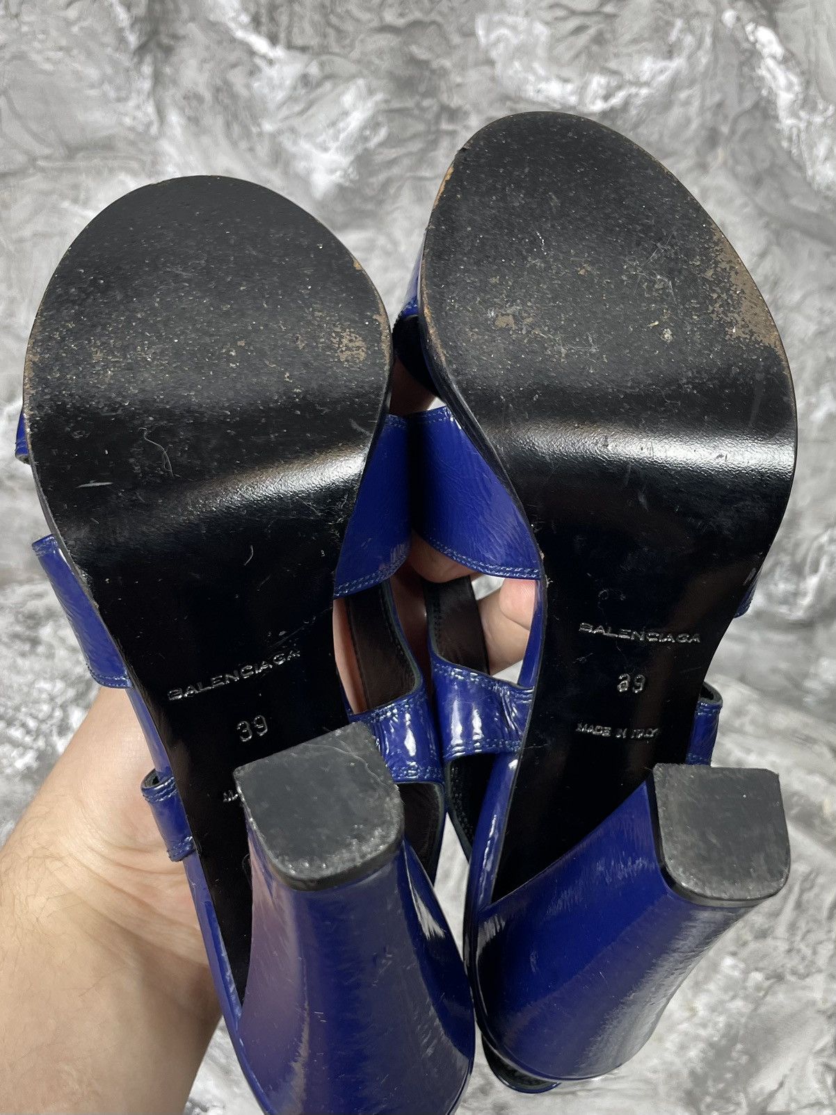 Balenciaga × Vintage Balenciaga Navy Blue Leather Slingback Heeled Sandals Size US 9 / IT 39 - 10 Thumbnail