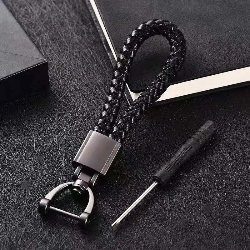 Jewelry × Vintage Leather Rope KeyChain Hand Woven Horseshoe Buckle Key Ring Size ONE SIZE - 1 Thumbnail