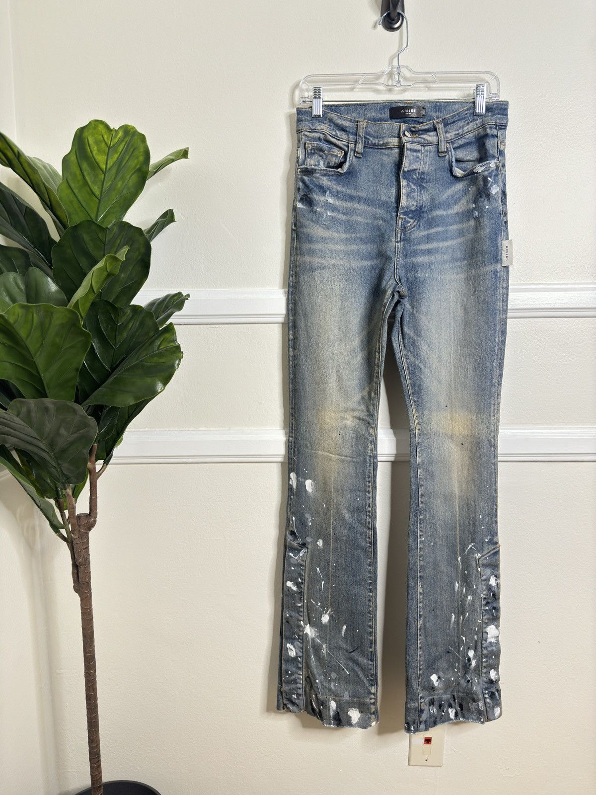 Amiri Amiri Stacked Paint Splatter Flare Denim Faded Blue 29 Size US 29 - 1 Thumbnail