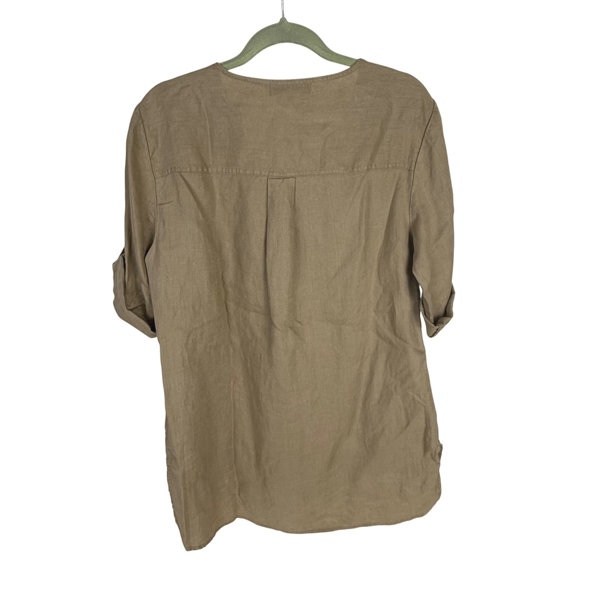 Ellen Tracy Ellen Tracy Women's Linen Top Roll-Tab Sleeve 1/4-Zip Flax S Size M / US 6-8 / IT 42-44 - 4 Thumbnail