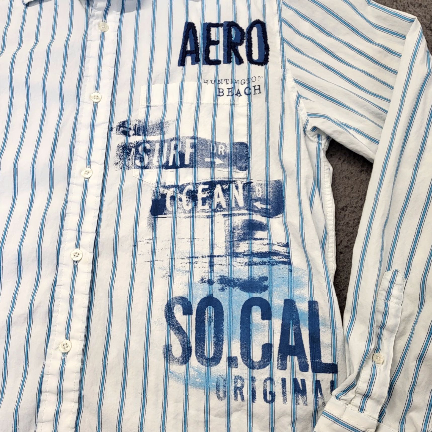 Vintage Aero Aeropostale Blue Striped Logo Long Sleeve Button Down Shirt Mens Medium Size US M / EU 48-50 / 2 - 2 Thumbnail