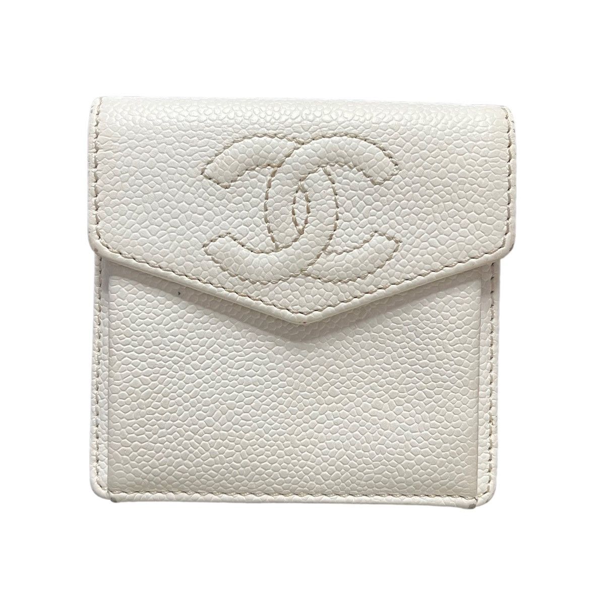 CHANEL Authentic CC Filigree Caviar Skin Leather Trifold Wallet