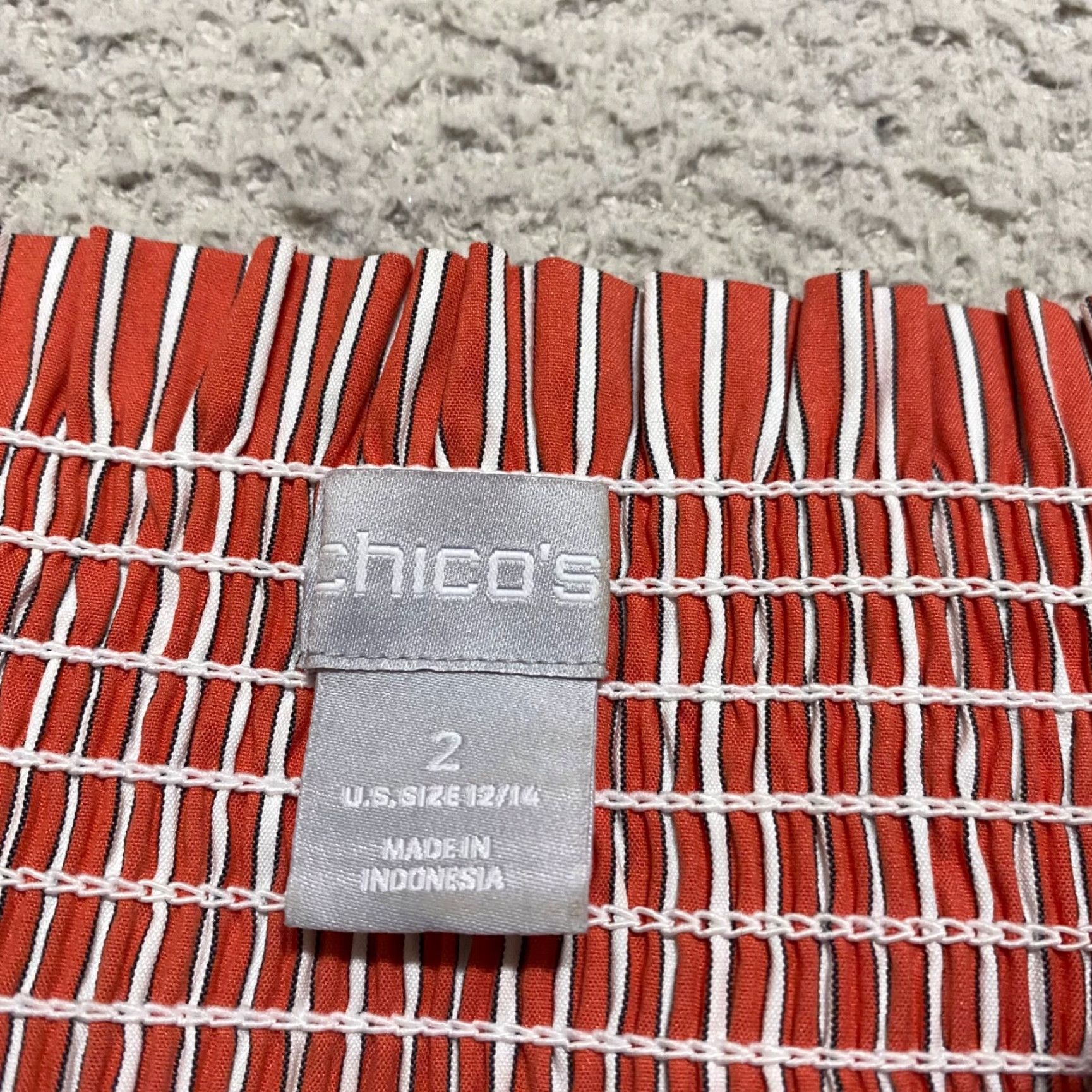 Vintage Chico's Womens Shirt Orange Striped 3/4 Sleeve Off the Shoulder Smocked L Size L / US 10 / IT 46 - 5 Thumbnail
