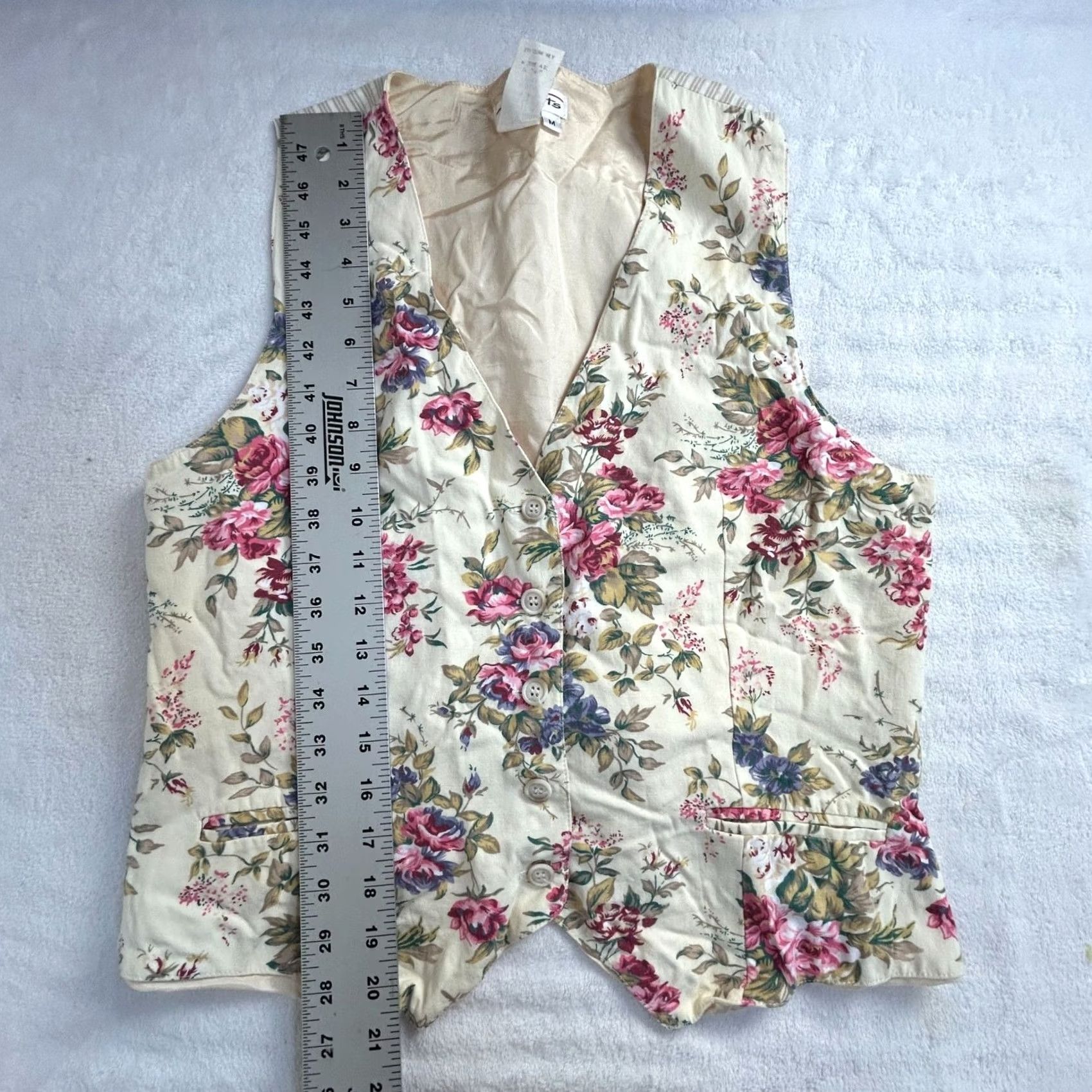 Talbots Talbots Womens V-Neck Floral Vest Medium Beige Striped Back Lightweight Pockets Size M / US 6-8 / IT 42-44 - 6 Thumbnail