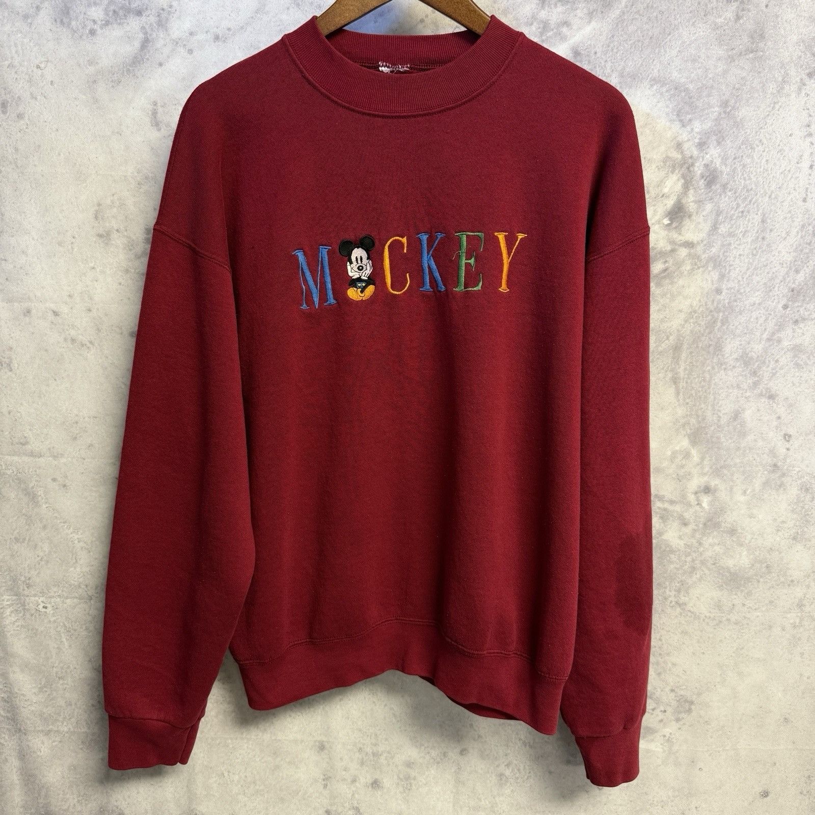 Disney × Vintage Vintage 90s Mickey Mouse Sweatshirt Mens Large Red Embroider Size US L / EU 52-54 / 3 - 2 Thumbnail