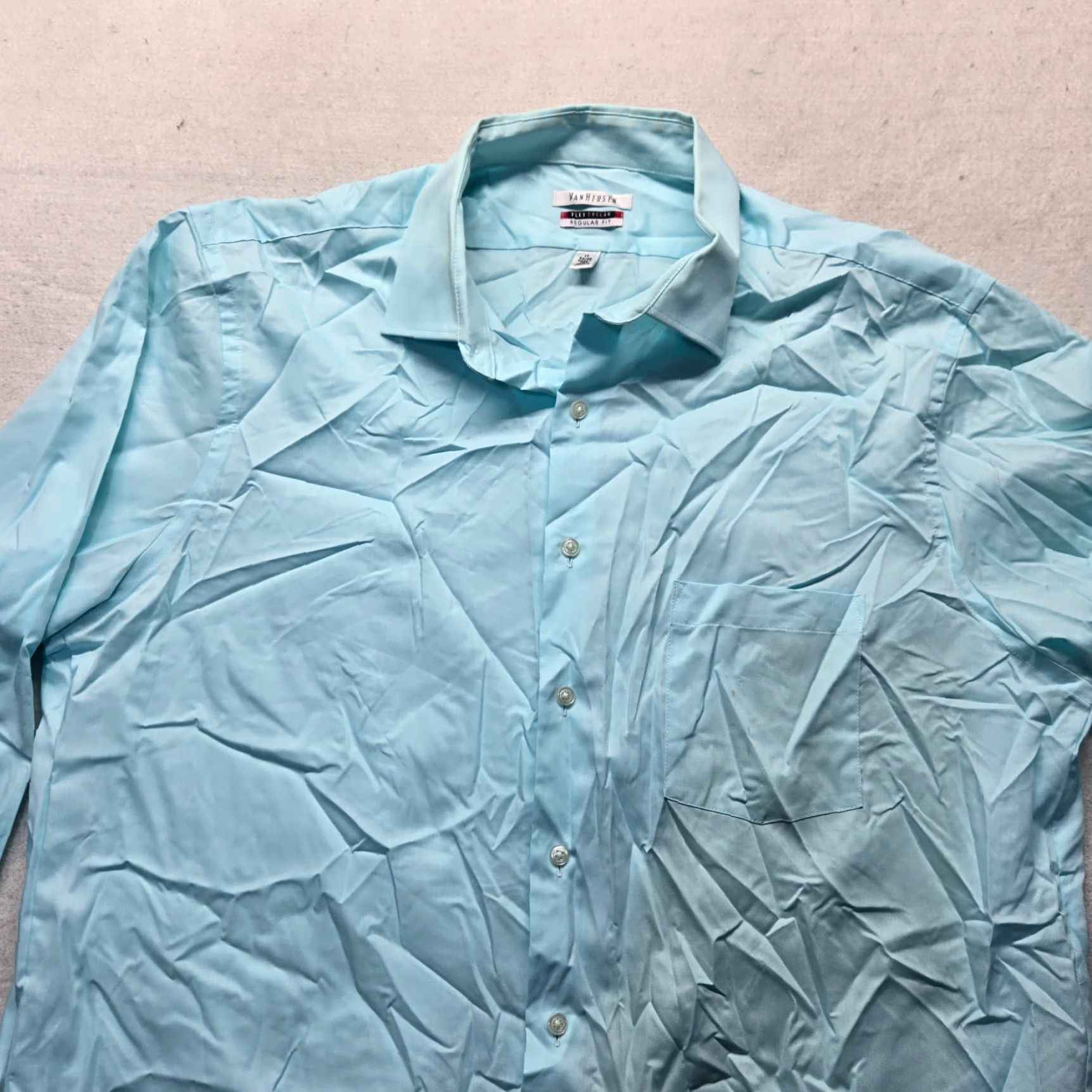 Van Heusen Van Heusen Shirt Dress Shirt Regular Blue 17 34/35 Mens 17-34/35 Stretch Solid Adult Long Sleeve Size 46R - 2 Thumbnail
