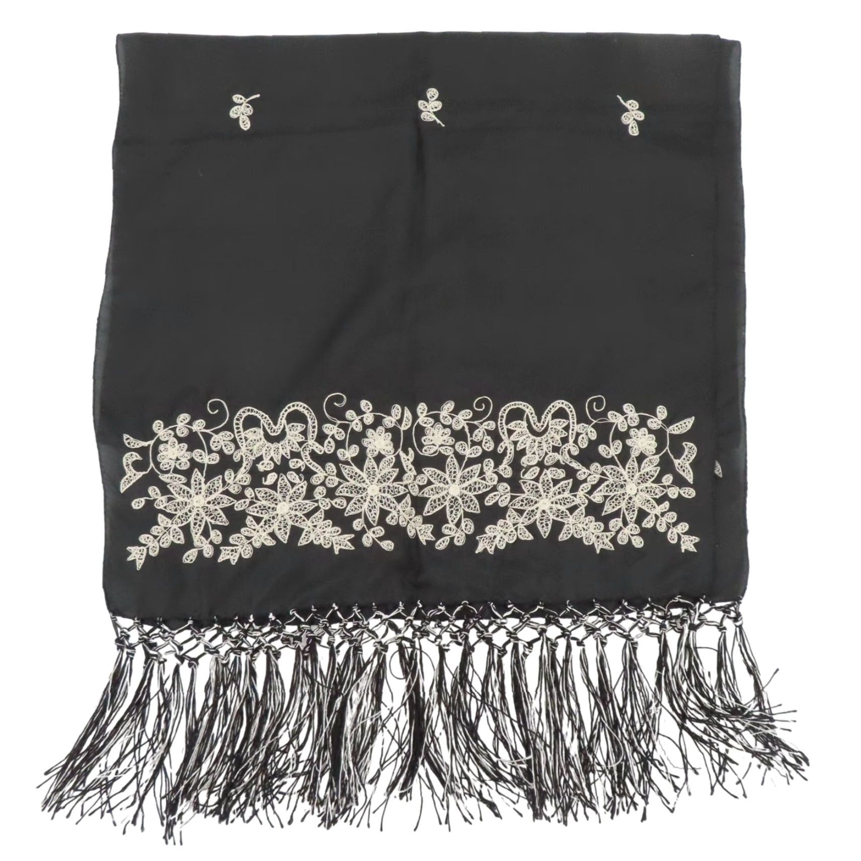 Vintage April Cornell Scarf Womens Silk Floral Embroidered Fringe Rectangle Black 71" 20.25" Multifunctional Vintage? No Size ONE SIZE - 7 Thumbnail