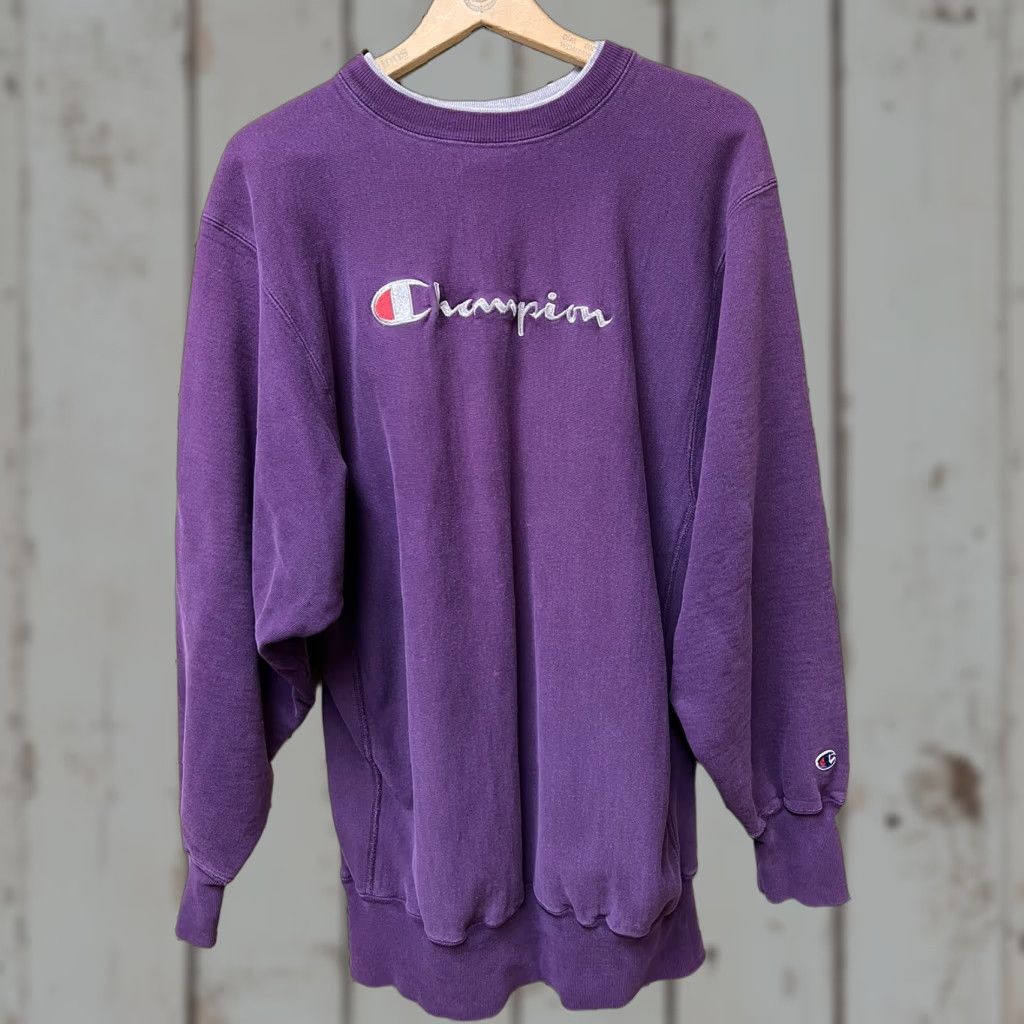 Champion VINTAGE Champion Reverse Weave Sweatshirt Crewneck 2XL Purple Mens Logo USA Retro Classic Sweatshirt Size US XXL / EU 58 / 5 - 1 Thumbnail