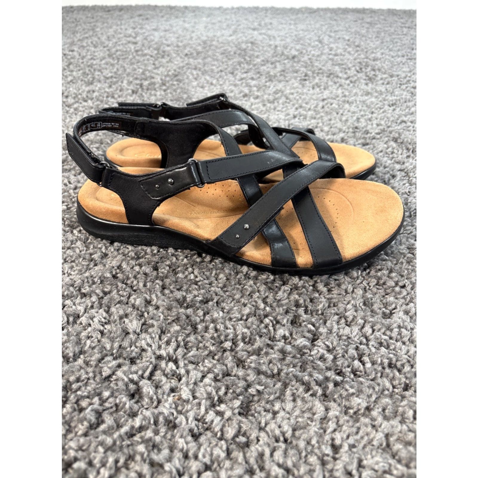 Clarks Clarks Sandals Women Black Strappy Open Toe Hook & Loop Size 11 Faux Leather Shoes Size US 11 / IT 41 - 2 Thumbnail