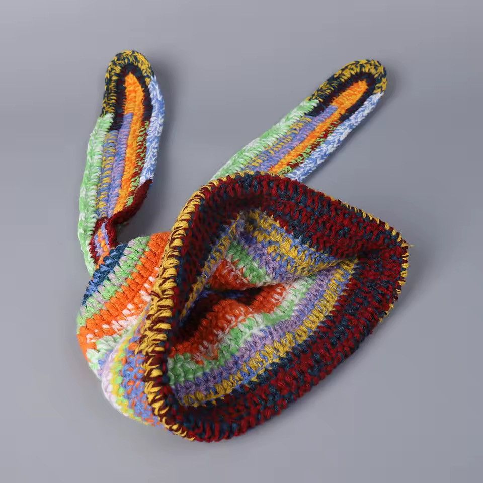 Handmade Colourful Knitted Sweet Outdoor Eared Handmade Beanie Hat Size ONE SIZE - 7 Thumbnail