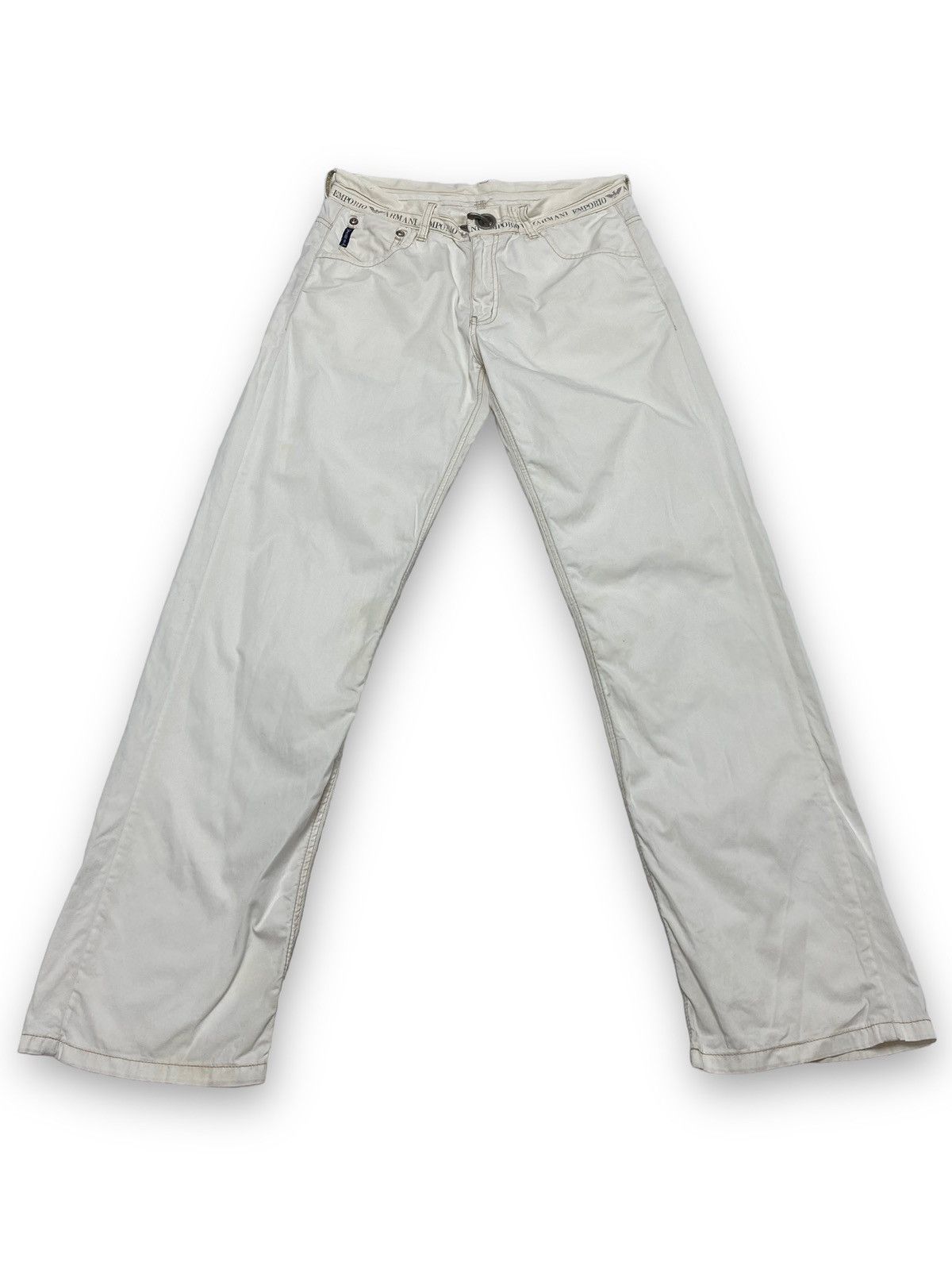 Armani 00s Vintage ARMANI White Pants Avant Garde Big Logo Size US 33 - 2 Thumbnail