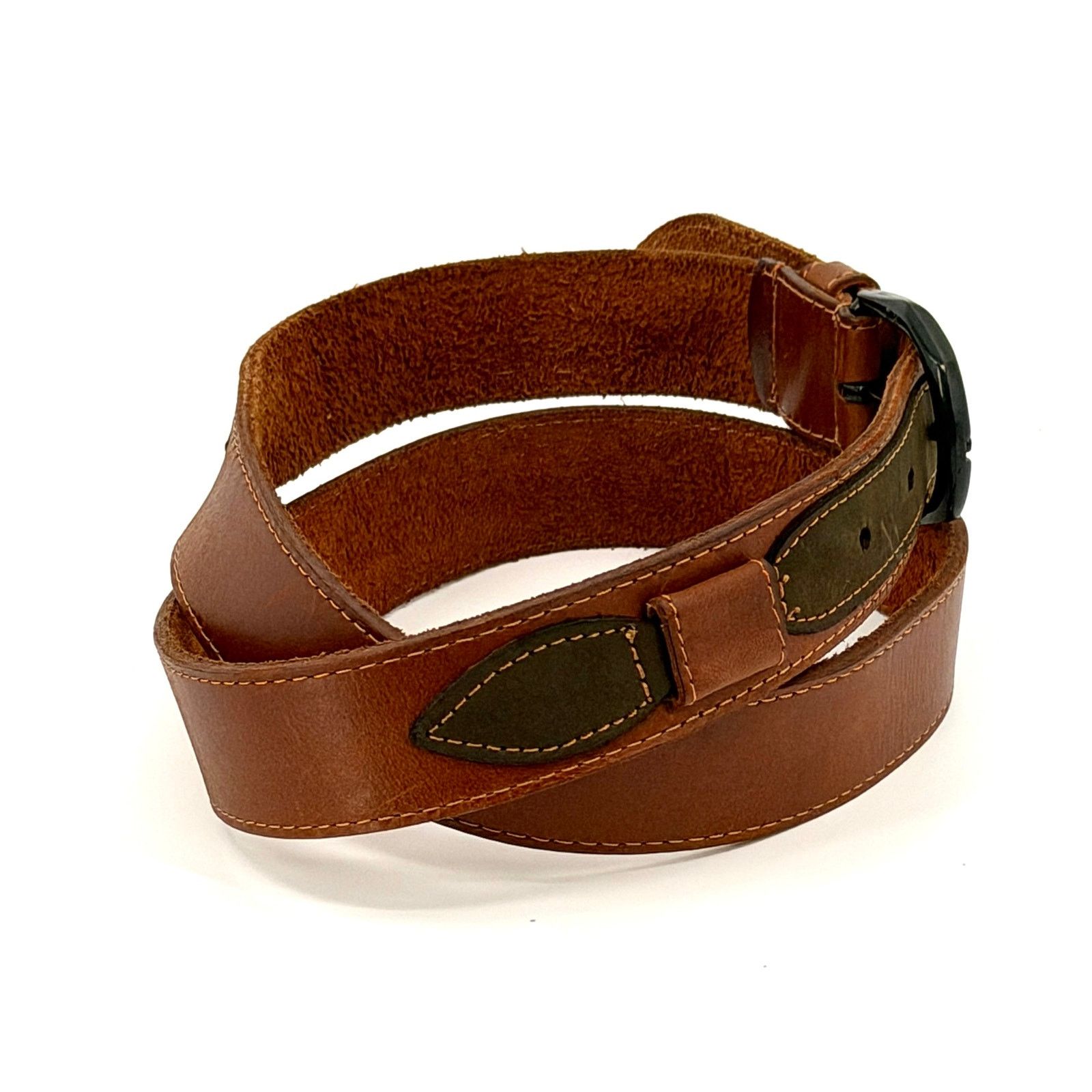 Vintage Vintage 90s Brown Leather Contrast Forest Green Trim Belt Size ONE SIZE - 3 Thumbnail