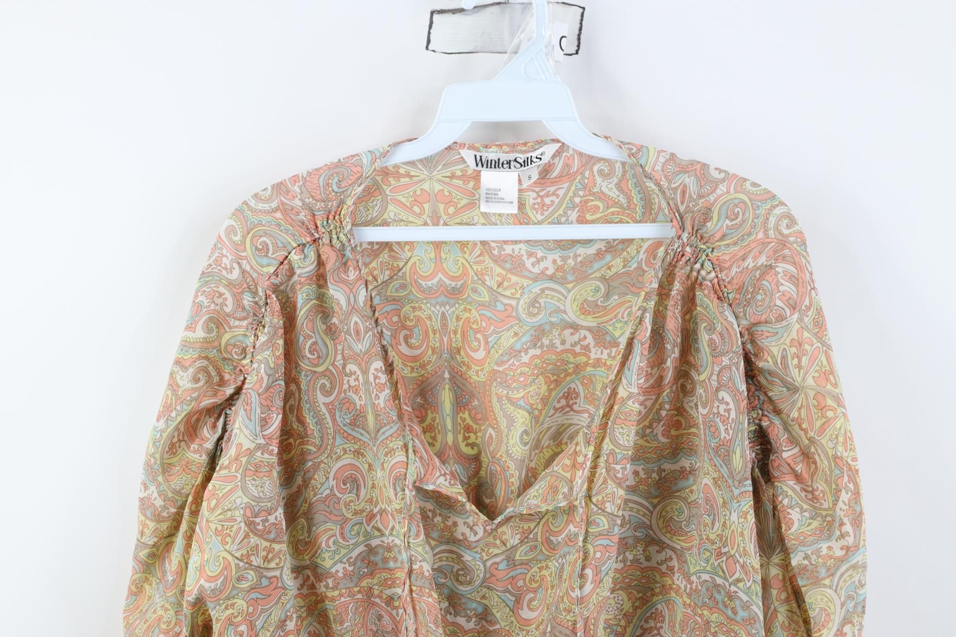 Vintage Vintage 90s Y2K Wintersilks Babydoll Silk Rainbow Shirt Size S / US 4 / IT 40 - 2 Thumbnail