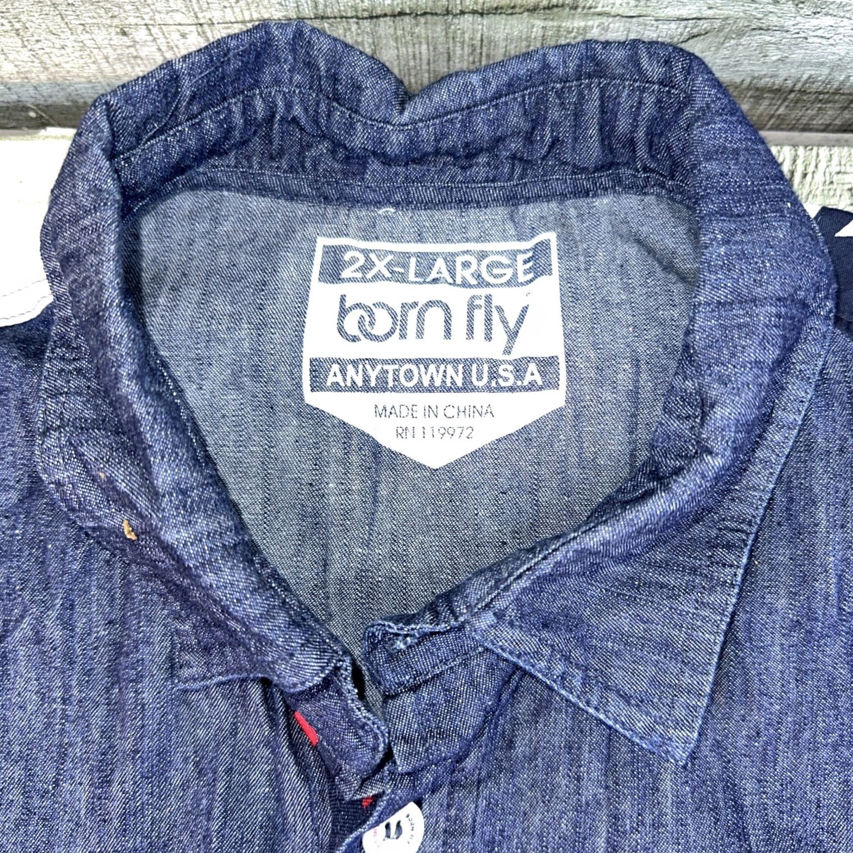 X-LARGE Bornfly Button-Up Denim Shirt XXLarge Men Long Sleeve Blue Size US XXL / EU 58 / 5 - 2 Thumbnail
