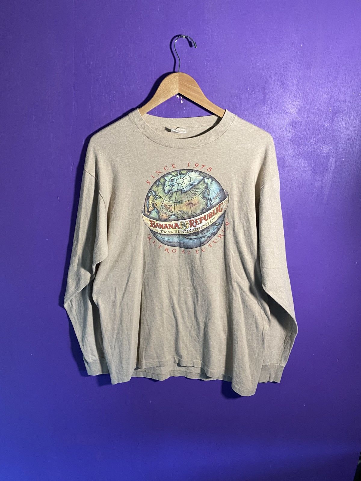 Banana Republic Vintage 80s Banana Republic world logo long-sleeve Size US L / EU 52-54 / 3 - 1 Thumbnail