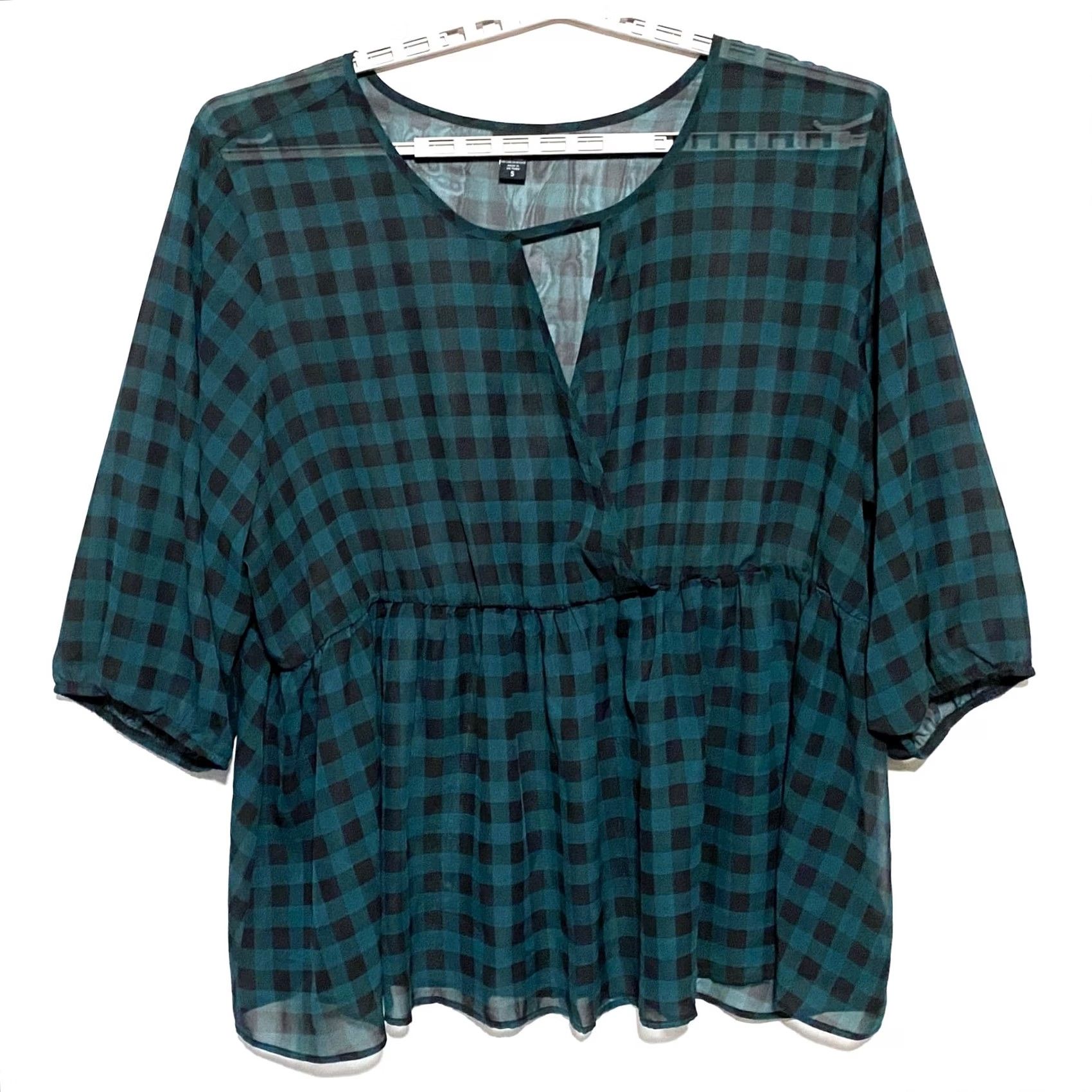 Torrid Torrid Green Gingham Chiffon Surplice Peplum Blouse 5X Sheer Size XXL / US 16-18 / IT 52-54 - 2 Thumbnail