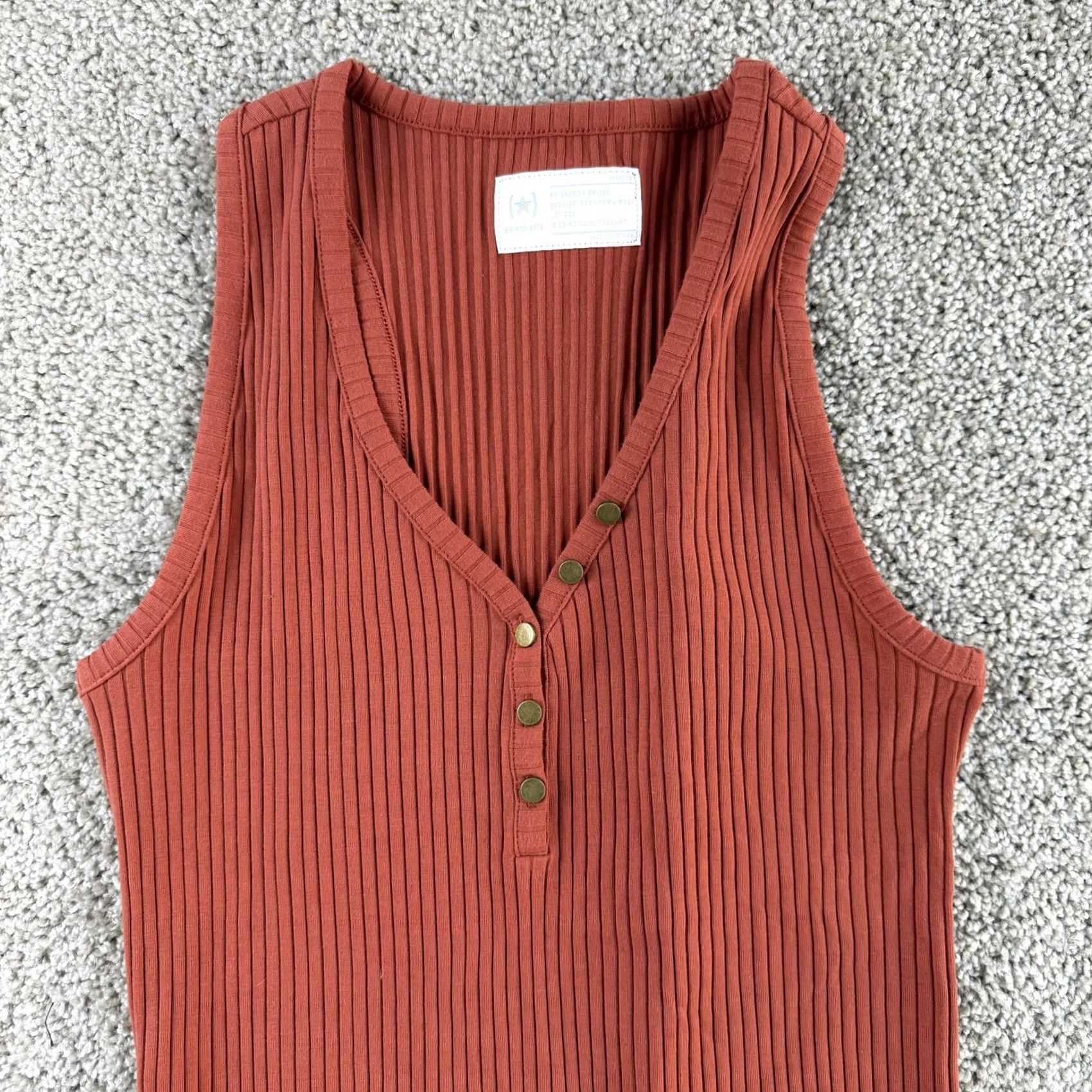 Vintage Ribbed Tank Dress Womens Medium Orange Sleeveless Button Front Long Maxi Knit Size M / US 6-8 / IT 42-44 - 3 Thumbnail