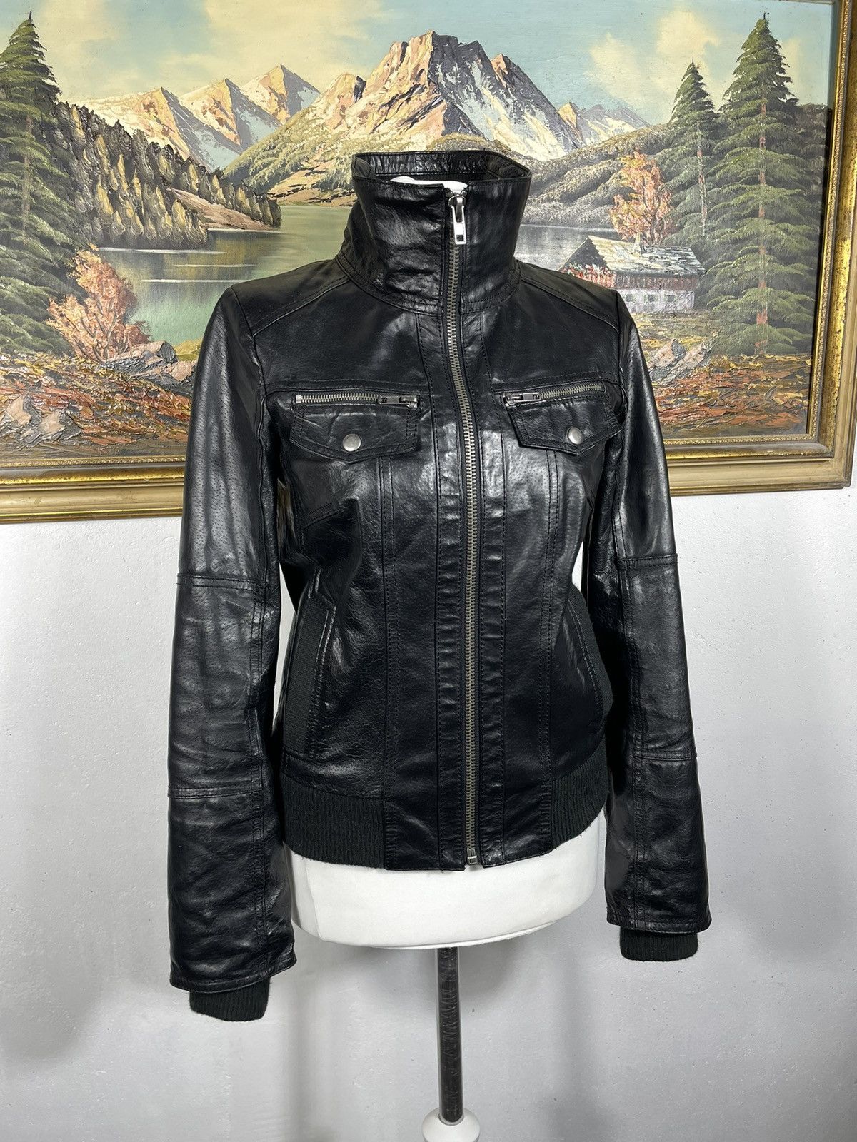 Vintage Vintage Y2k Avant Garde Black Real Leather Bomber Jacket Size S / US 4 / IT 40 - 2 Thumbnail
