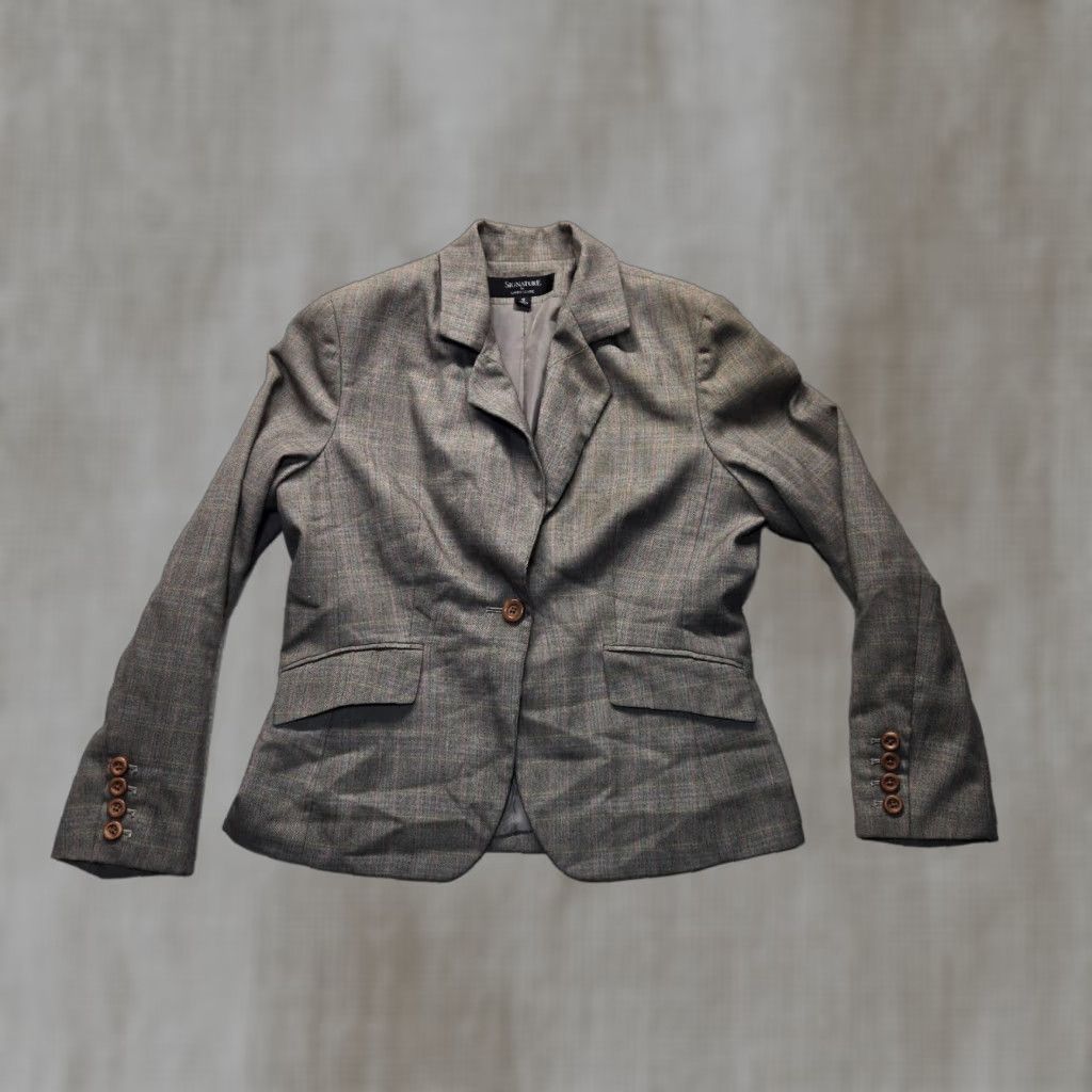 Vintage Larry Levine Blazer Women Size 12 Gray Single-Breasted 1-Button Classic Notch Lapel Lined Formal Workwear Jacket Size XL / US 12-14 / IT 48-50 - 1 Thumbnail