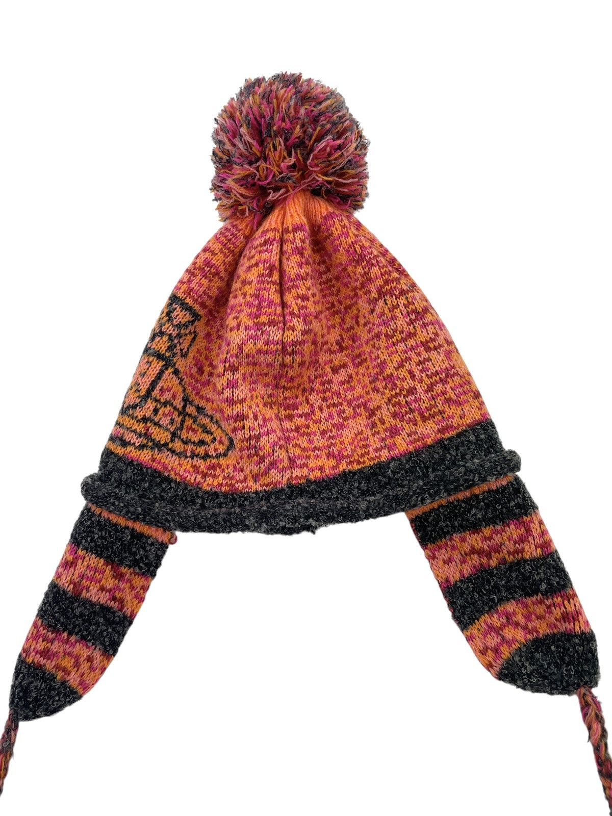 Vivienne Westwood Orb Knit Earflap Pom Pom Beanie Size ONE SIZE - 10 Thumbnail