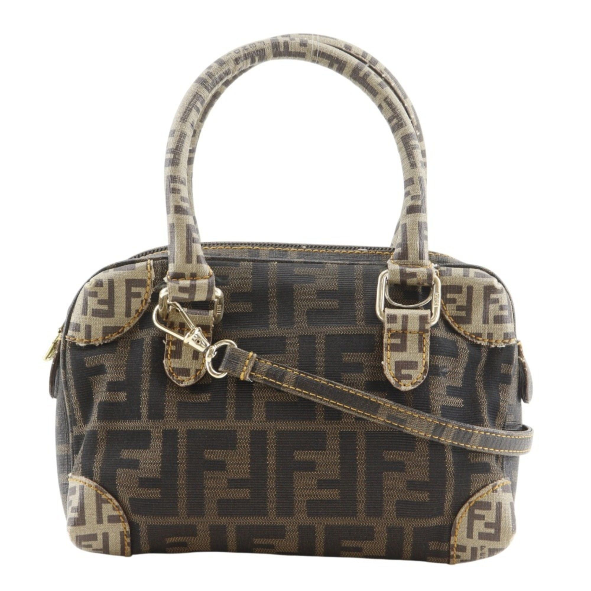 Fendi Fendi Mini Boston 2-Way Shoulder Handbag, Zucca Pattern, Nylon Canvas x PVC, Brown, Open, Women's. Size ONE SIZE - 1 Thumbnail