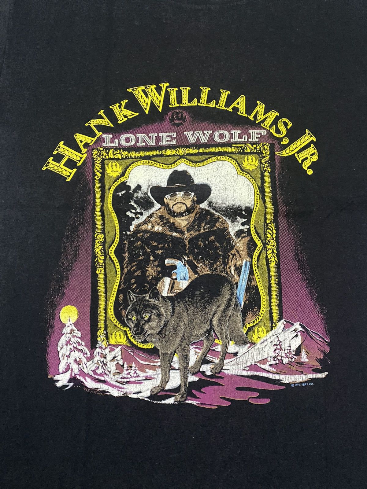 Vintage Vintage 1990 Hank Williams Jr Lone Wolf Tour Tee Size US L / EU 52-54 / 3 - 5 Thumbnail