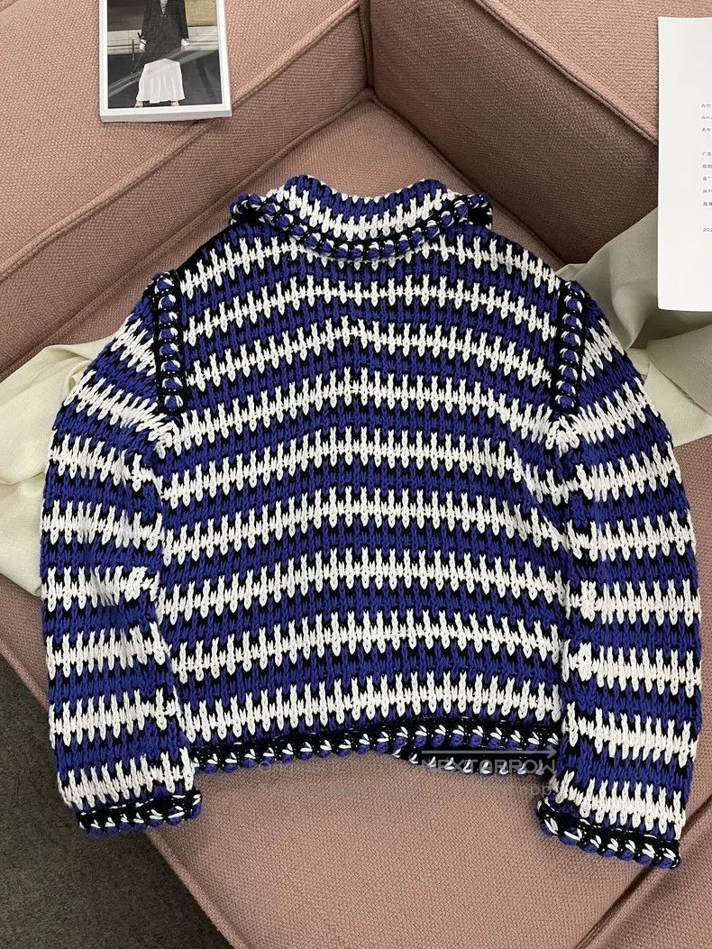 Chanel Chanel 21C blue and white striped knitted cardigan jacket Size XS / US 0-2 / IT 36-38 - 4 Thumbnail