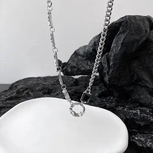 Jewelry × Vintage Titanium Steel Artificial Black Gem Pendant Necklace for Men Size ONE SIZE - 3 Thumbnail