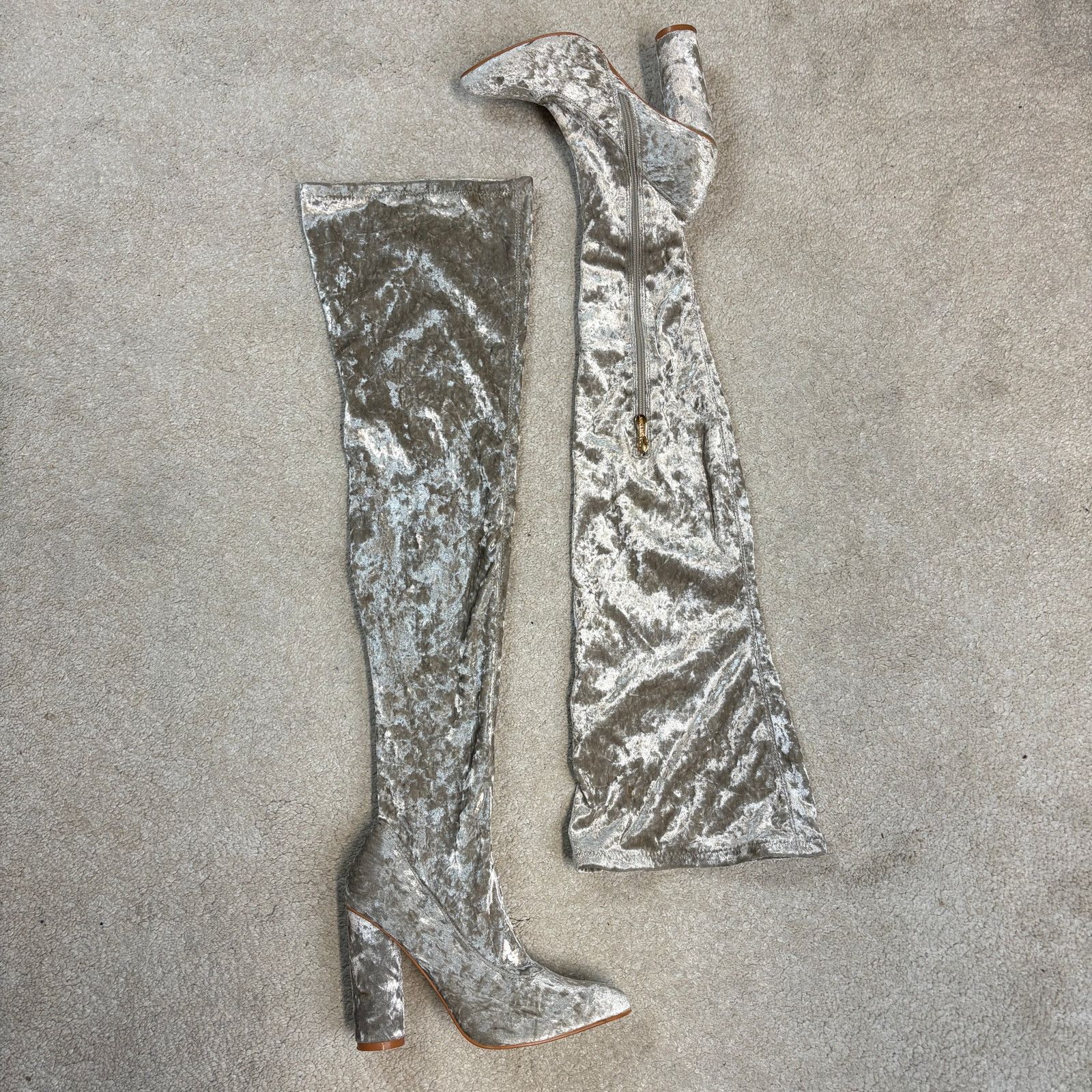 Other Cape Robbin Paw-27 Crushed Velvet Thigh High Boots Silver 9 Size US 9 / IT 39 - 1 Thumbnail