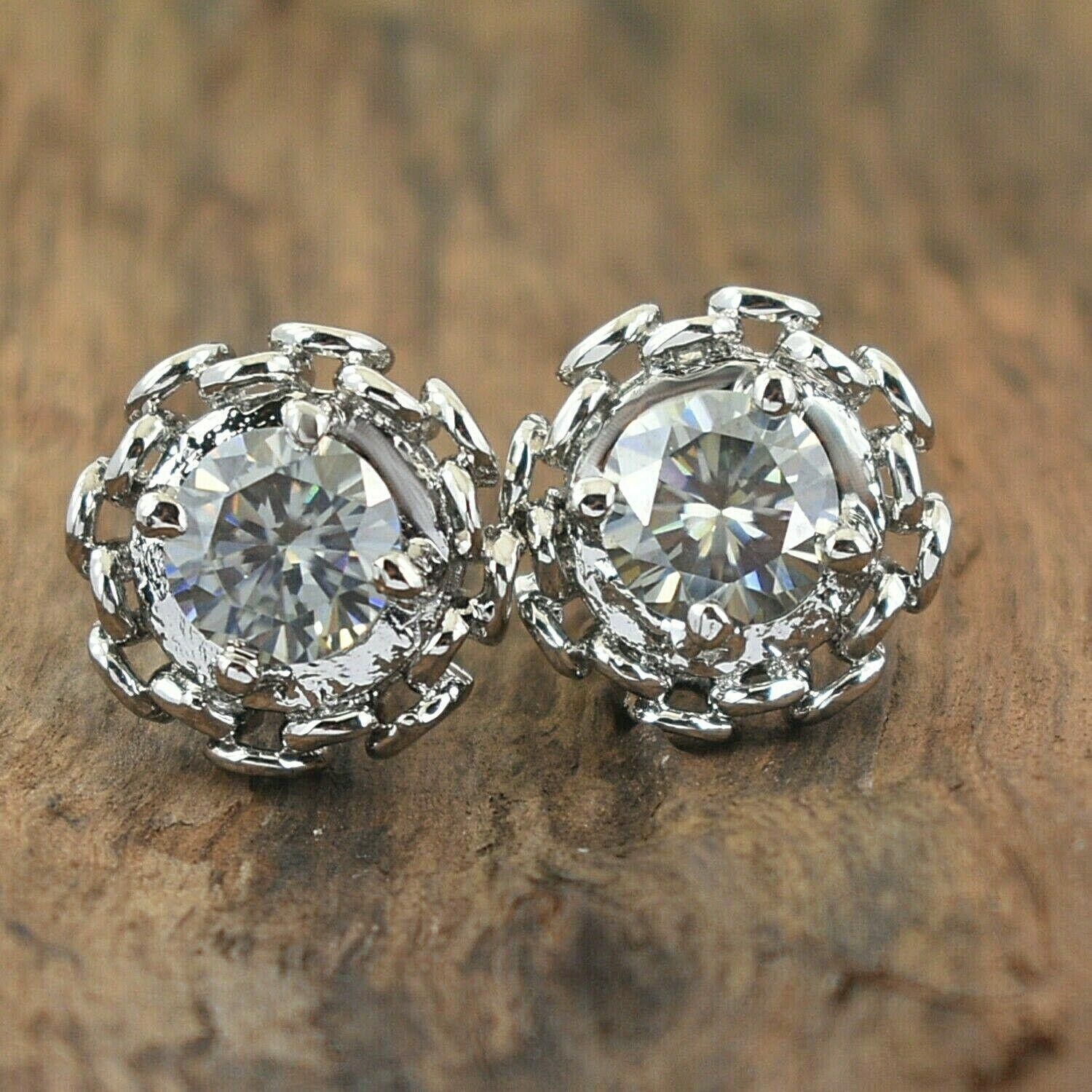 Handmade Grey Diamond Solitaire Studs In Prong Chain Setting Size ONE SIZE - 2 Thumbnail
