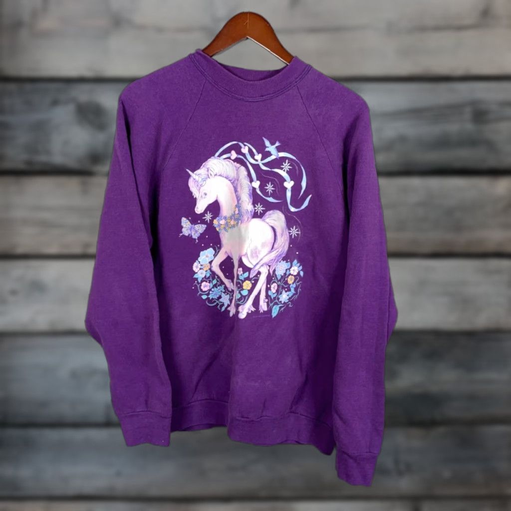 Fruit Of The Loom VINTAGE Fruit of the Loom 90s Unicorn Sweatshirt Raglan Sleeve Crew Neck XL Purple Adult Womens Size XL / US 12-14 / IT 48-50 - 1 Thumbnail