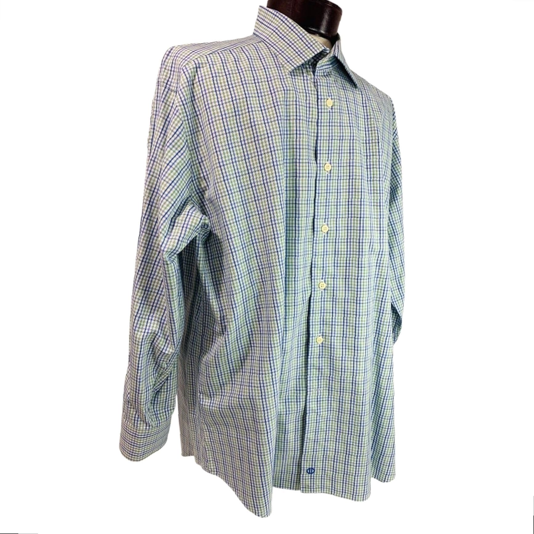 David Donahue VINTAGE David Donahue Mens Button Up Dress Shirt Plaid Green Blue 17.5 32/33 Regular Chest 26 Length 32.5 Sleeve 23 Mens Size 48R - 6 Thumbnail